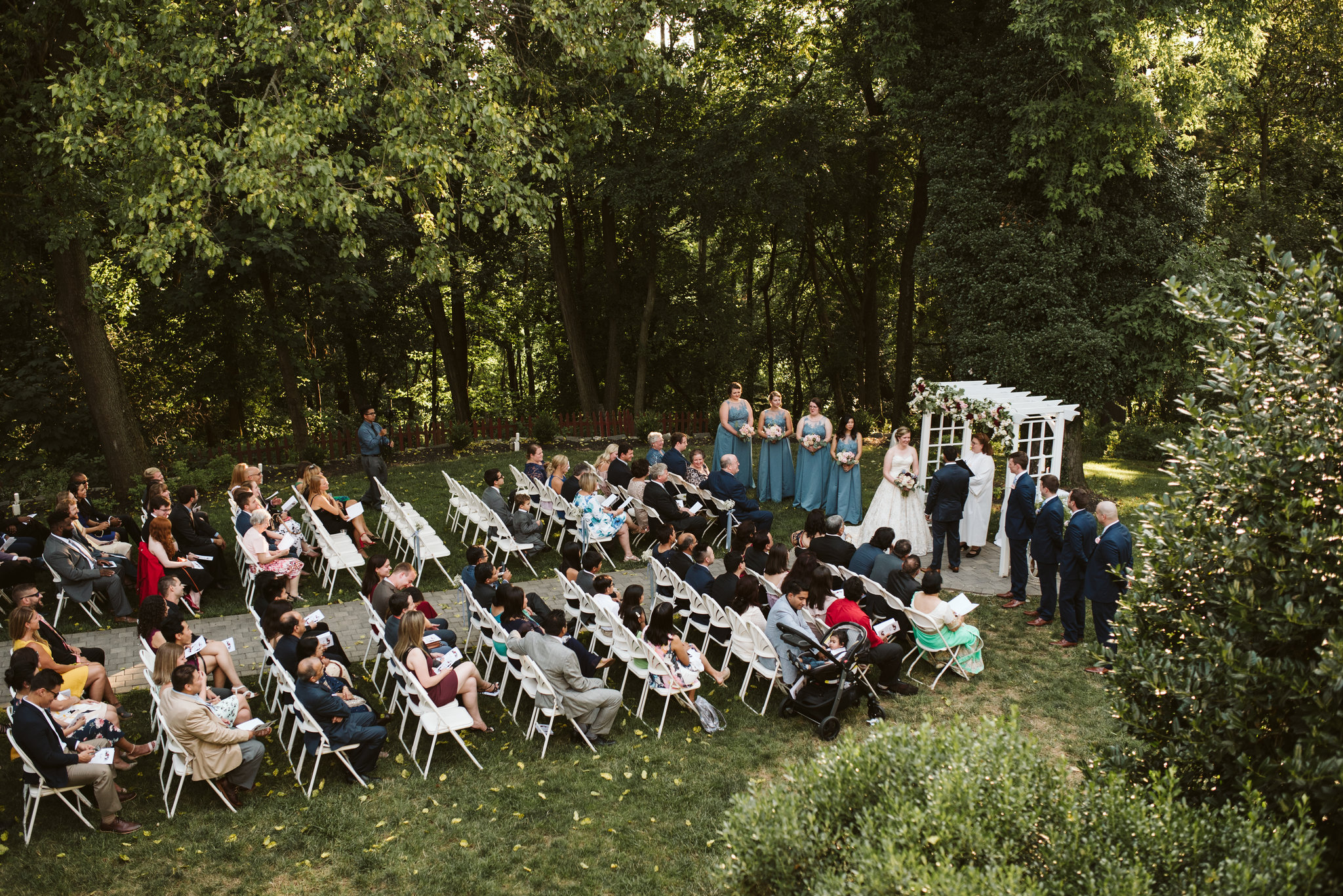  Ellicott City, Baltimore Wedding Photographer, Wayside Inn, Summer Wedding, Romantic, Traditional, Overhead Photo of Entire Outdoor Ceremony 