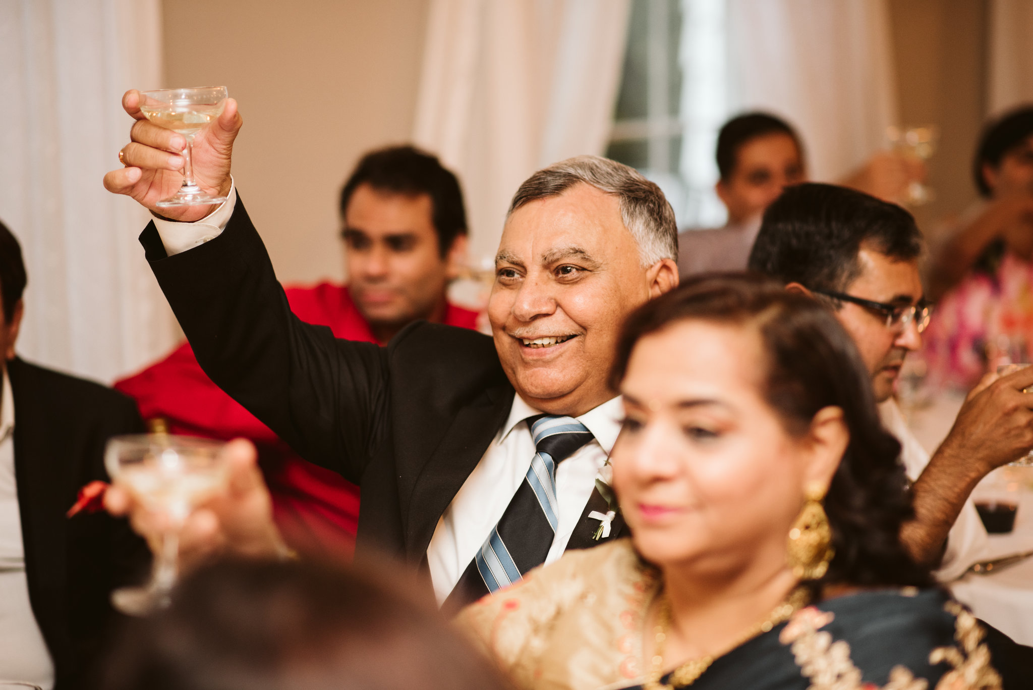  Ellicott City, Baltimore Wedding Photographer, Wayside Inn, Summer Wedding, Romantic, Traditional, Guests Toasting at Reception 