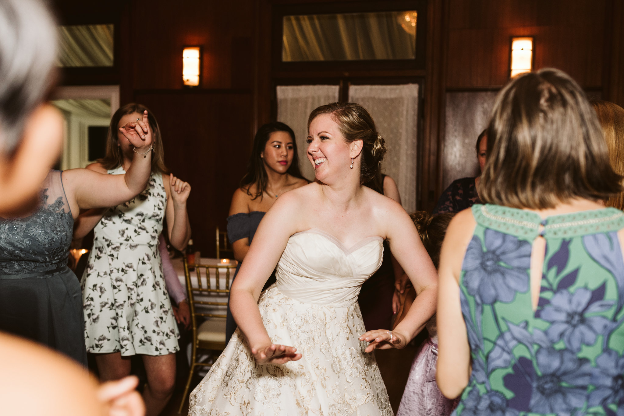  Ellicott City, Baltimore Wedding Photographer, Wayside Inn, Summer Wedding, Romantic, Traditional, Bride Dancing with Friends at Reception 