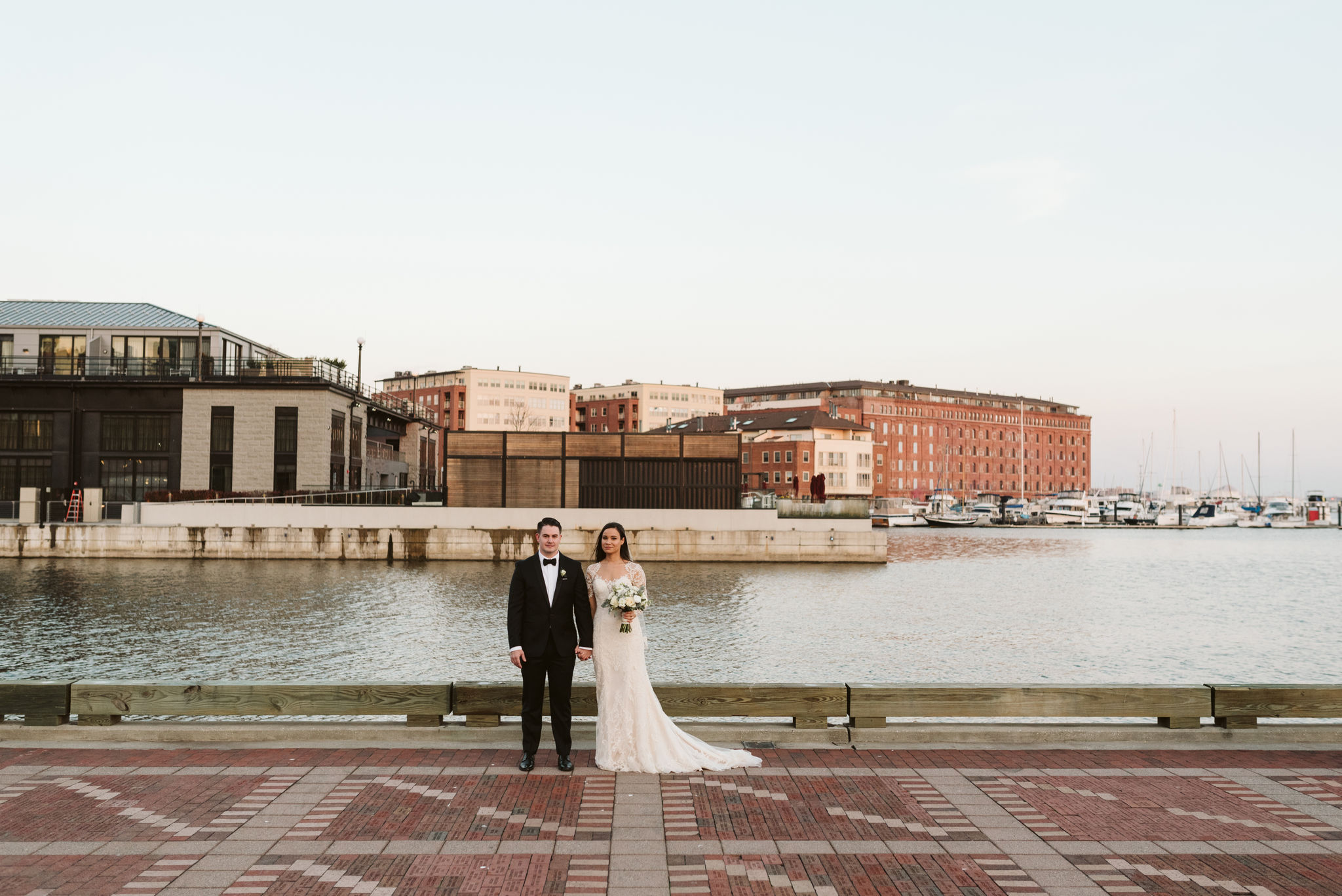  Baltimore, Fells Point, Maryland Wedding Photographer, Winter Wedding, Historic, Classic, Vintage, Portrait of Bride and Groom in Front of Water, Inner Harbor 