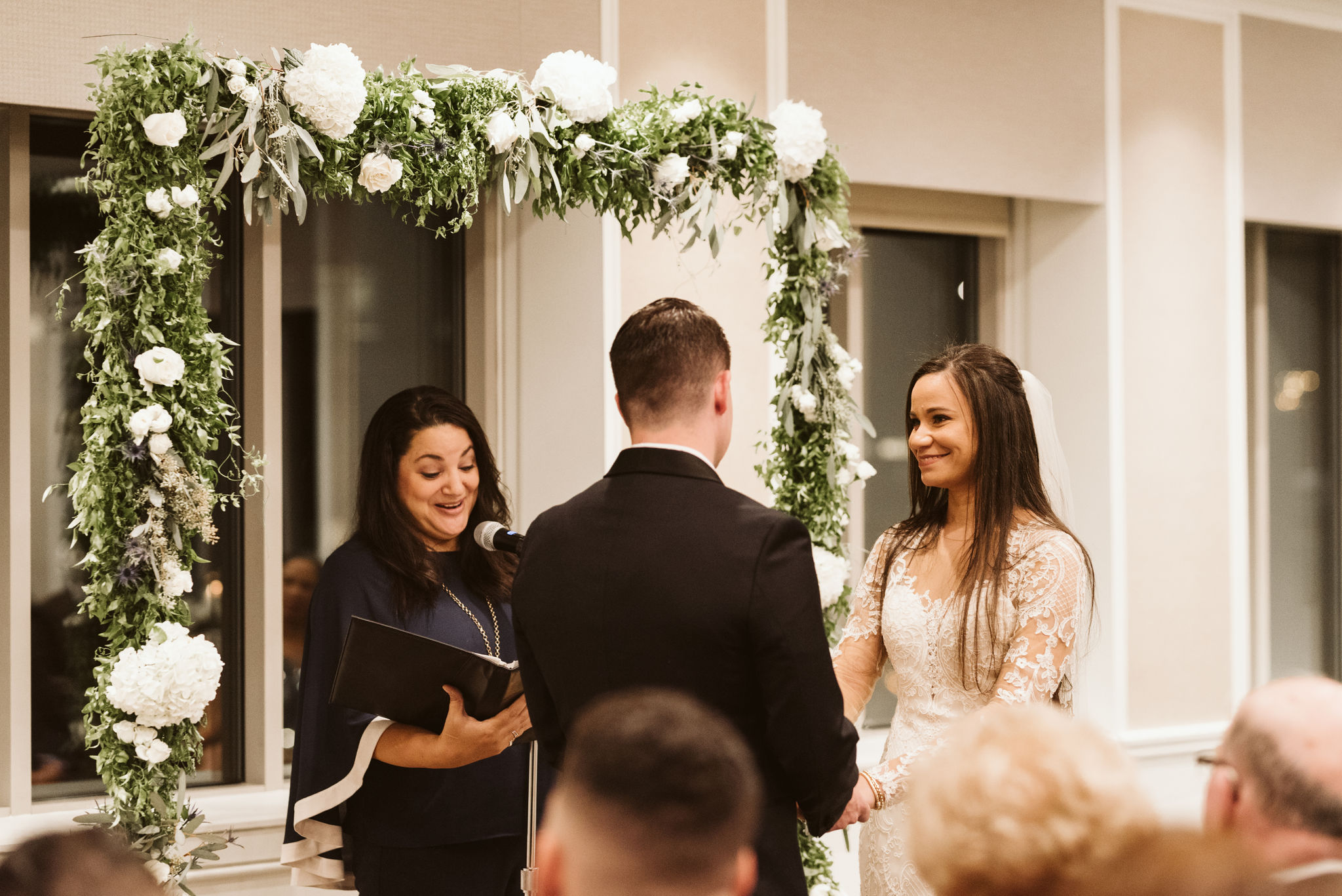  Baltimore, Fells Point, Maryland Wedding Photographer, Winter Wedding, Historic, Classic, Vintage, Bride and Groom During Ceremony, Nutmeg Flowers, Rev Samora Smith 