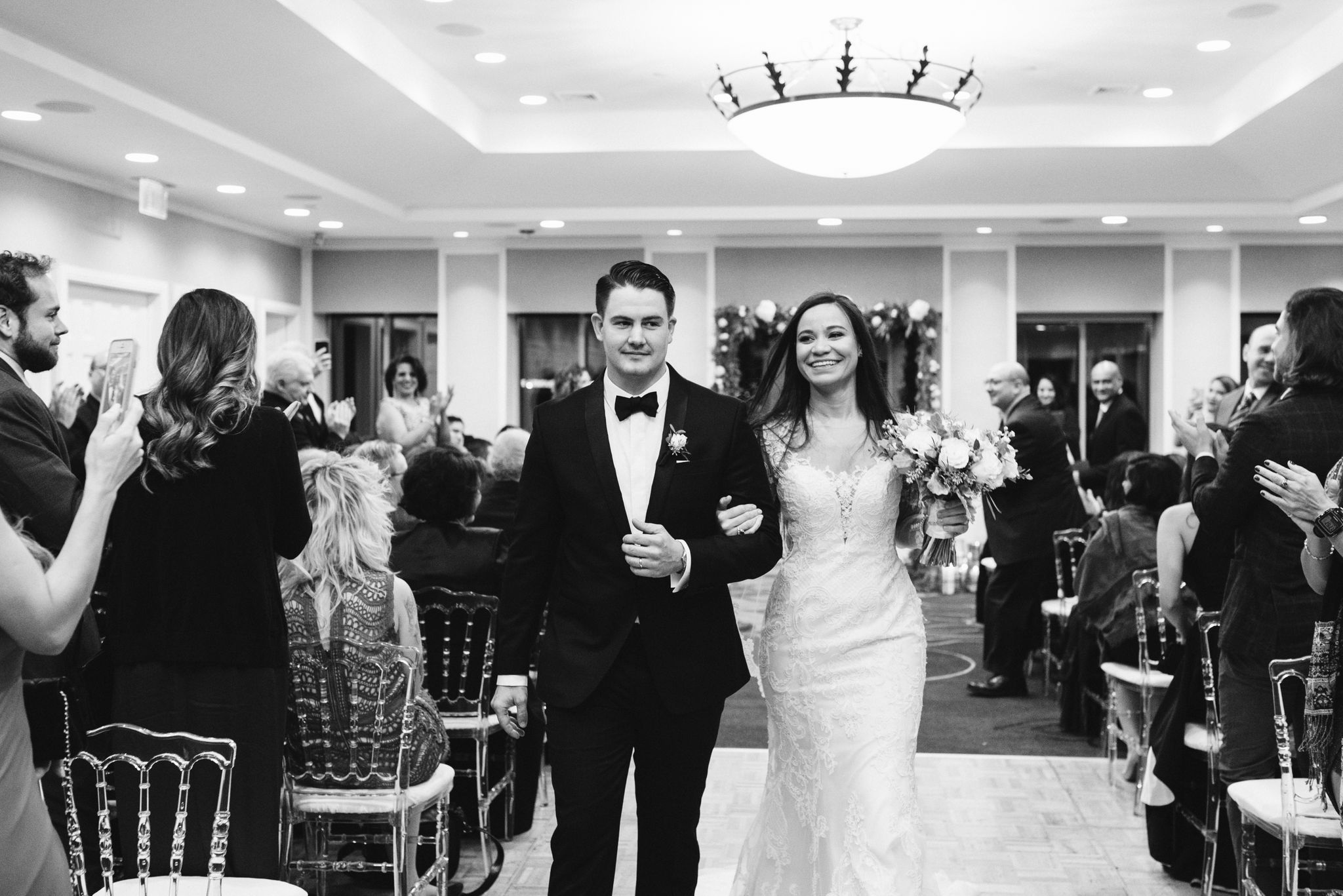  Baltimore, Fells Point, Maryland Wedding Photographer, Winter Wedding, Historic, Classic, Vintage, Bride and Groom Walking Down Aisle, Just Married, Black and White Photo 