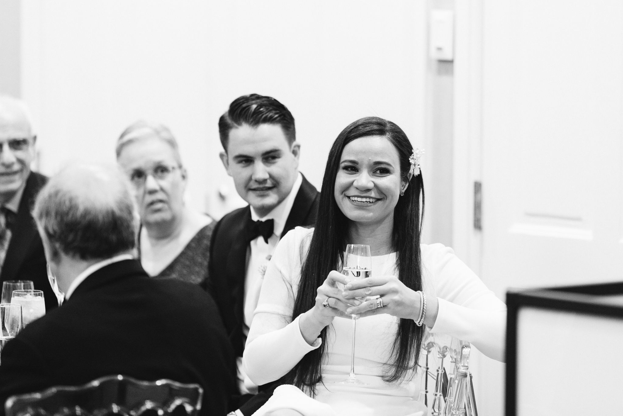  Baltimore, Fells Point, Maryland Wedding Photographer, Winter Wedding, Historic, Classic, Vintage, Candid Photo of Bride and Groom at Reception, Black and White Photo 