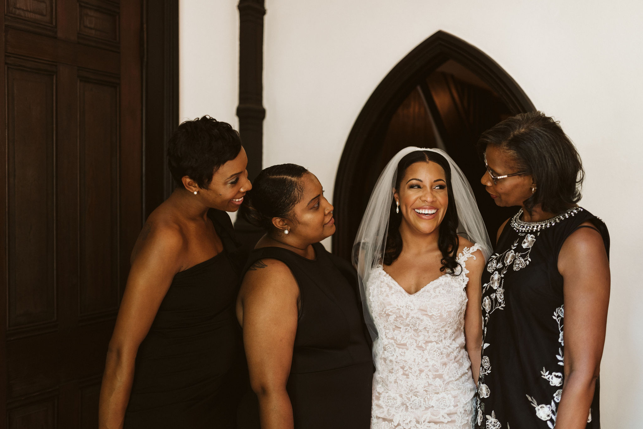  Baltimore, Maryland Wedding Photographer, Mount Vernon, Chase Court, Classic, Outdoor Ceremony, Garden, Romantic, Portrait of Bride Smiling with Bridesmaids 
