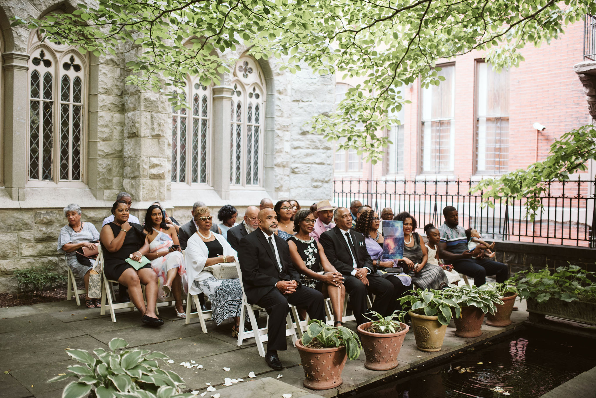  Baltimore, Maryland Wedding Photographer, Mount Vernon, Chase Court, Classic, Outdoor Ceremony, Garden, Romantic, Photo of Wedding Guests Watching Outside Ceremony 