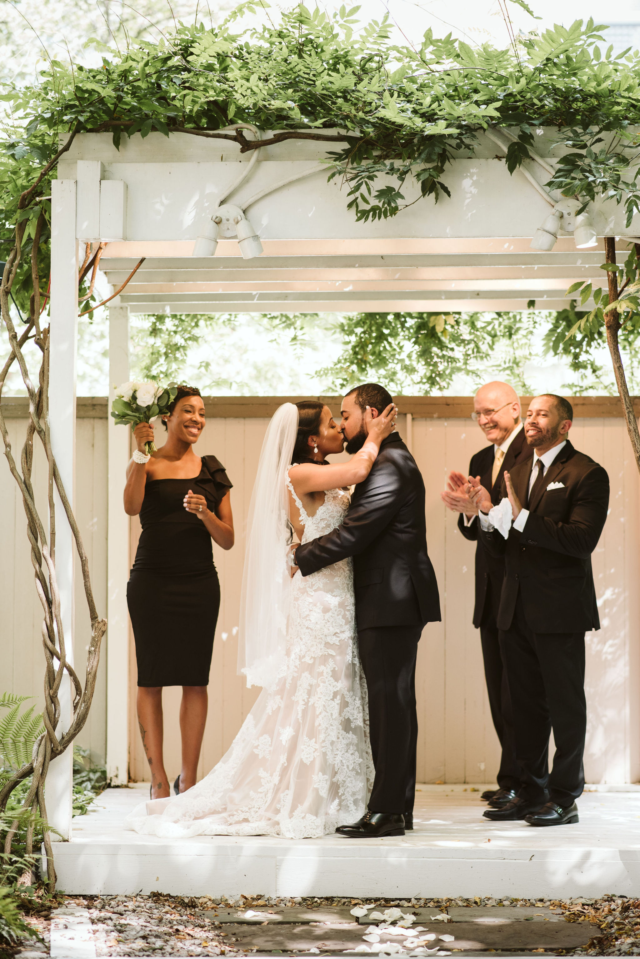 Baltimore, Maryland Wedding Photographer, Mount Vernon, Chase Court, Classic, Outdoor Ceremony, Garden, Romantic, Bride and Groom Sharing First Kiss, Just Married 