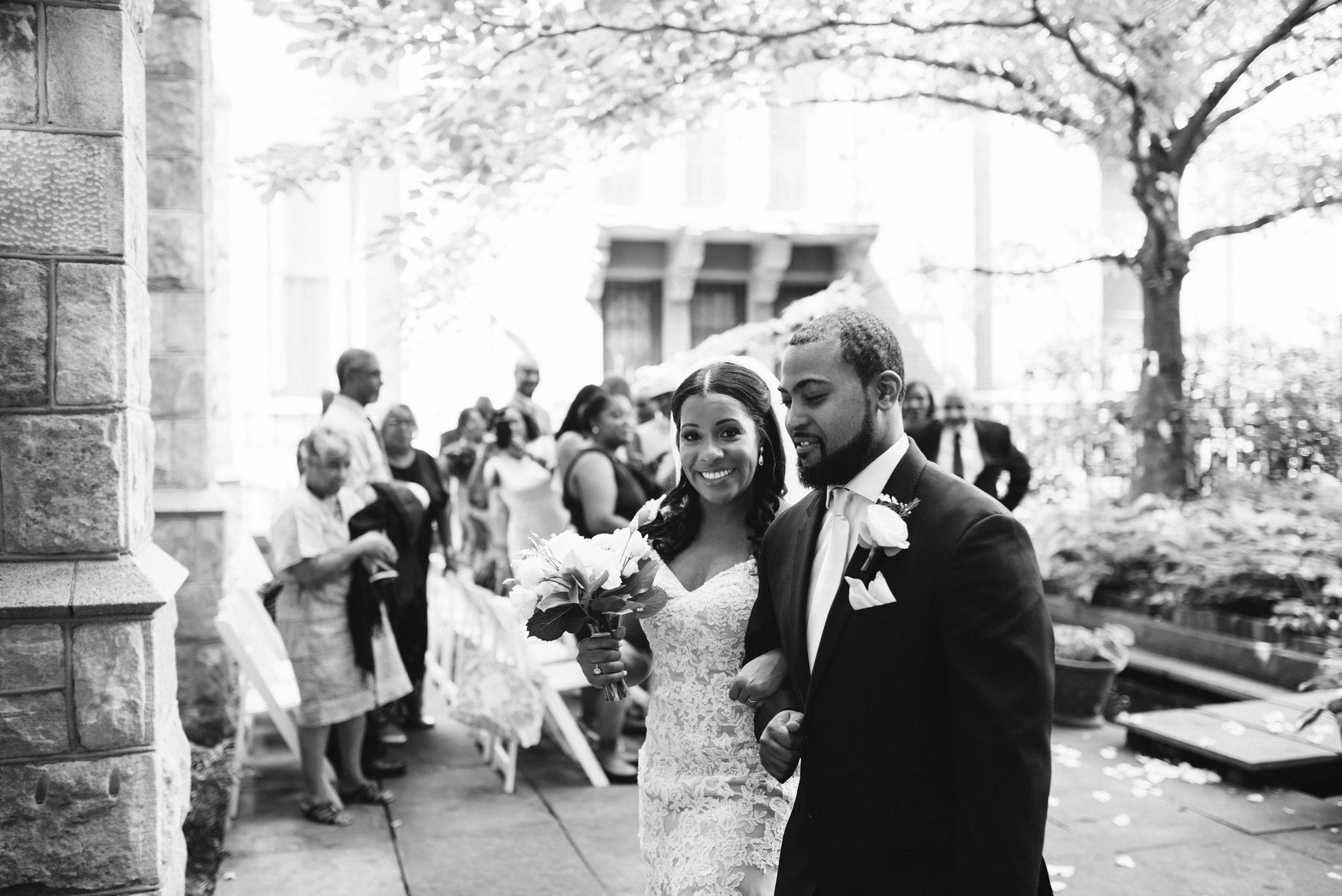  Baltimore, Maryland Wedding Photographer, Mount Vernon, Chase Court, Classic, Outdoor Ceremony, Garden, Romantic, Bride and Groom Walking Down Aisle After Ceremony, Just Married, Black and White Photo 