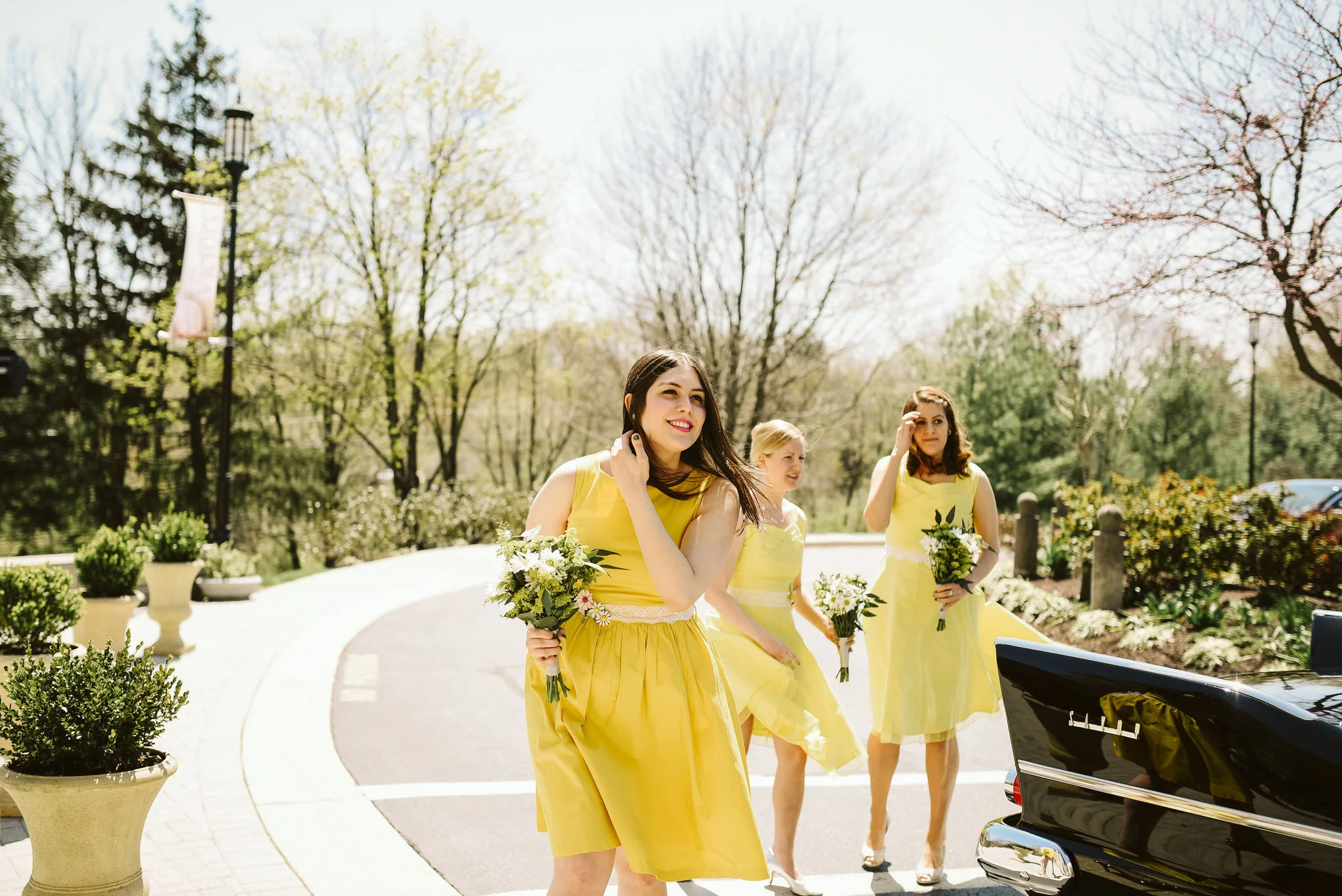 Baltimore, Church Wedding, Maryland Wedding Photographer, Vintage, Classic, Yellow Bridesmaids Dresses, Getting to the Church