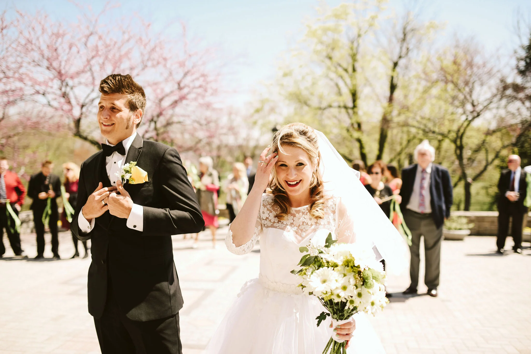 Baltimore, Church Wedding, Maryland Wedding Photographer, Vintage, Classic, 50s Style, Bride and Groom Smiling After Ceremony, Outdoors