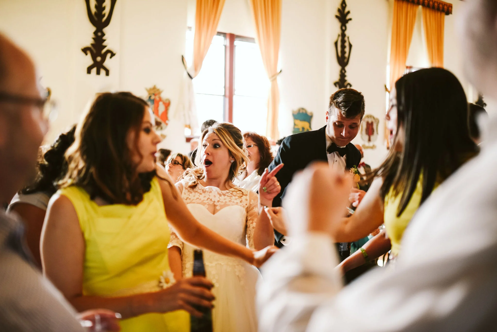 Baltimore, Lithuanian Dance Hall, Maryland Wedding Photographer, Vintage, Classic, 50s Style, Reception, Bride and Groom Having Fun with Friends, Dancing