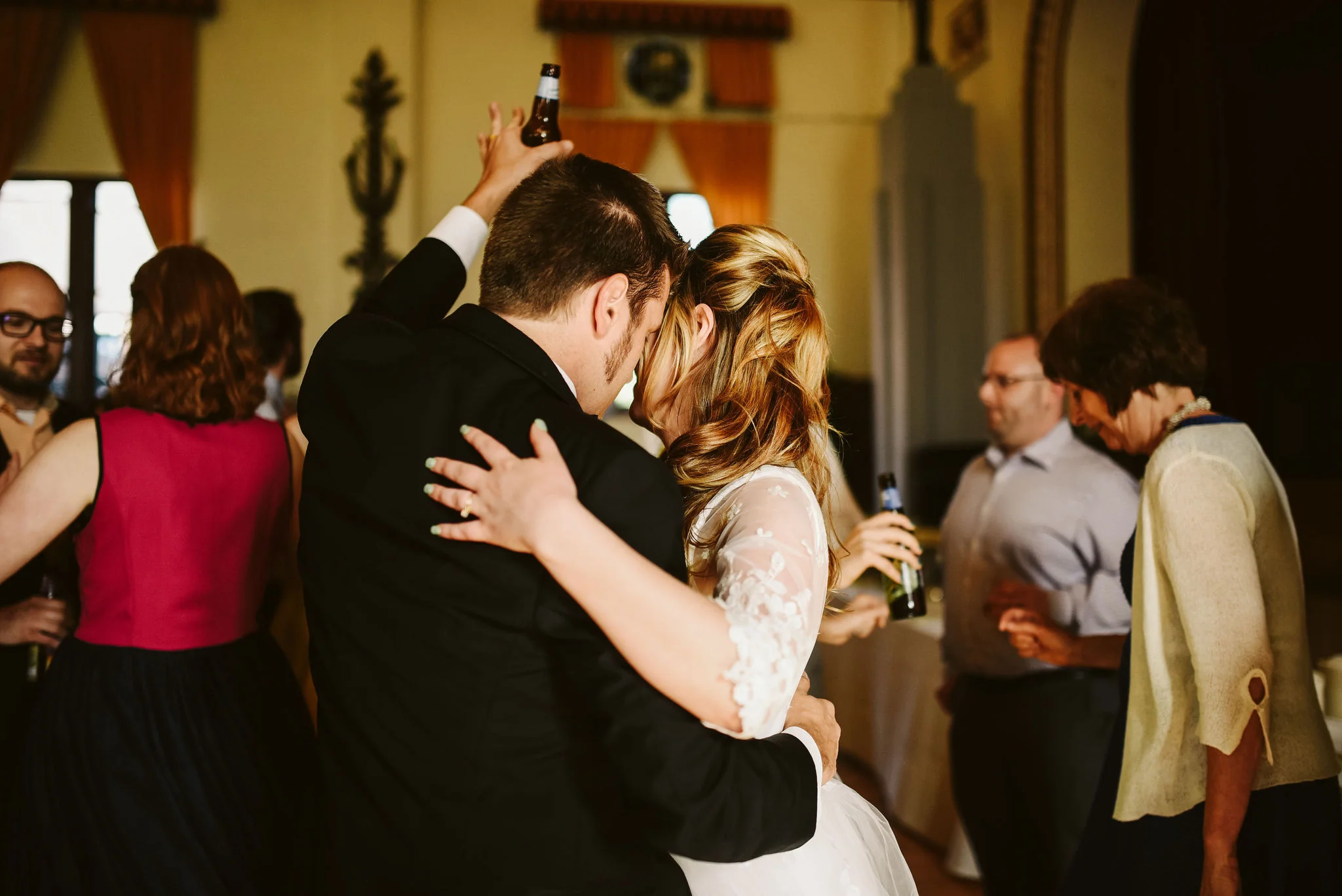 Baltimore, Lithuanian Dance Hall, Maryland Wedding Photographer, Vintage, Classic, 50s Style, Bride and Groom Dancing Cheek to Cheek, Candid Photo, Dancing at Wedding Reception
