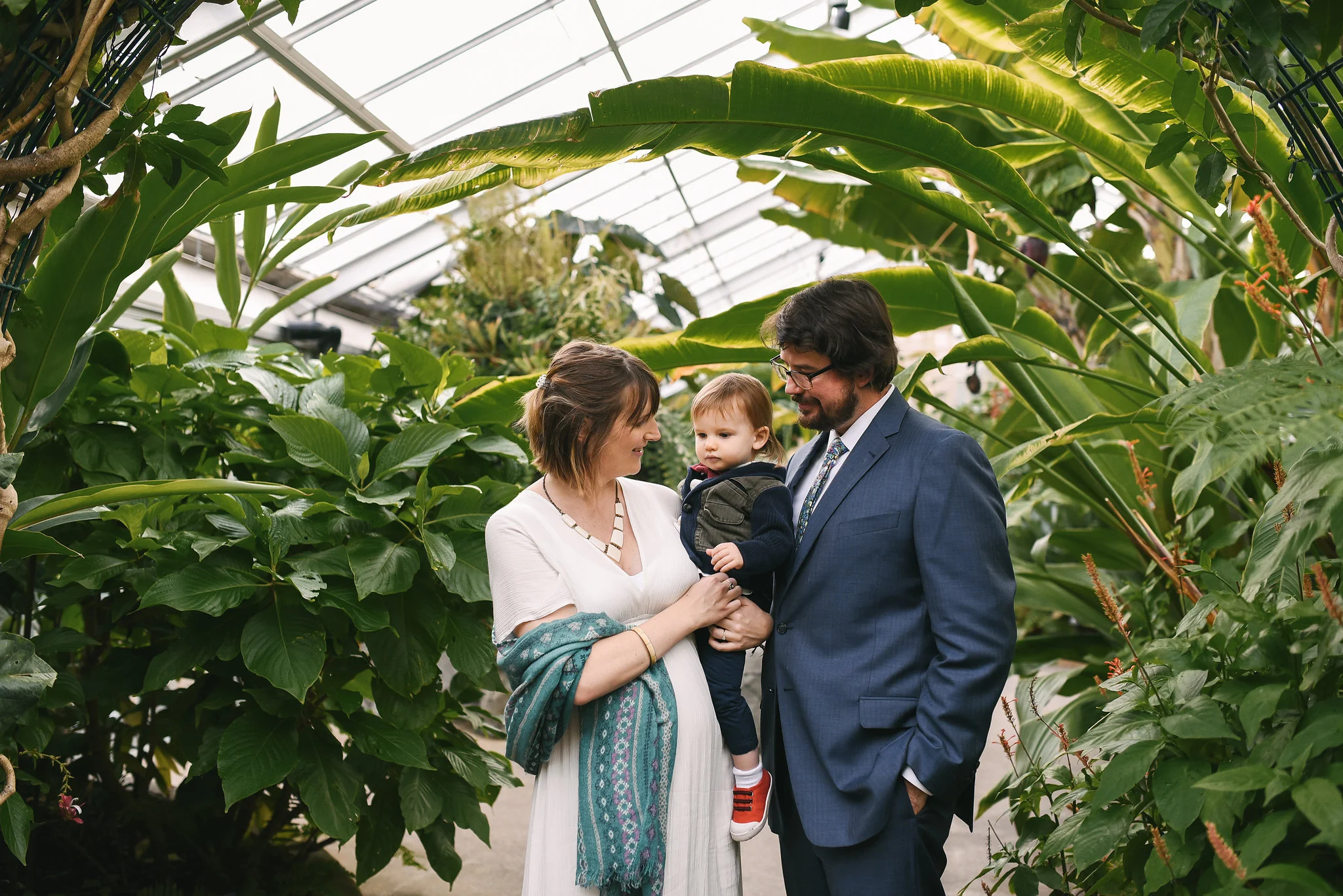 Rawlings Conservatory, Druid Hill Park, Intimate Wedding, Nature, Baltimore Wedding Photographer, Romantic, Classic, Bride and Groom Holding Infant Son