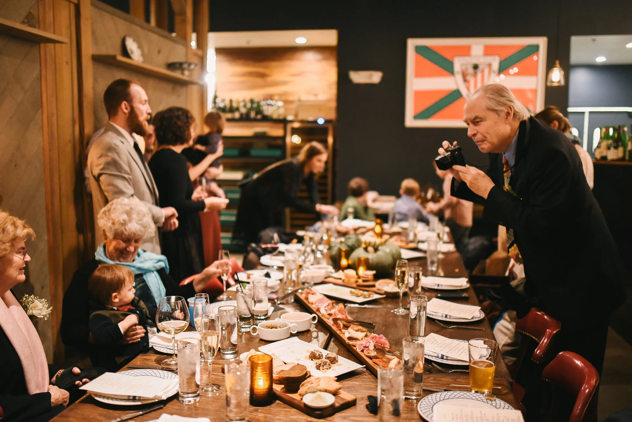 Woodberry, Baltimore, La Cuchara, Intimate Wedding, Nature, Maryland Wedding Photographer, Romantic, Classic, Guests Eating and Laughing at Reception, Private Room for Reception