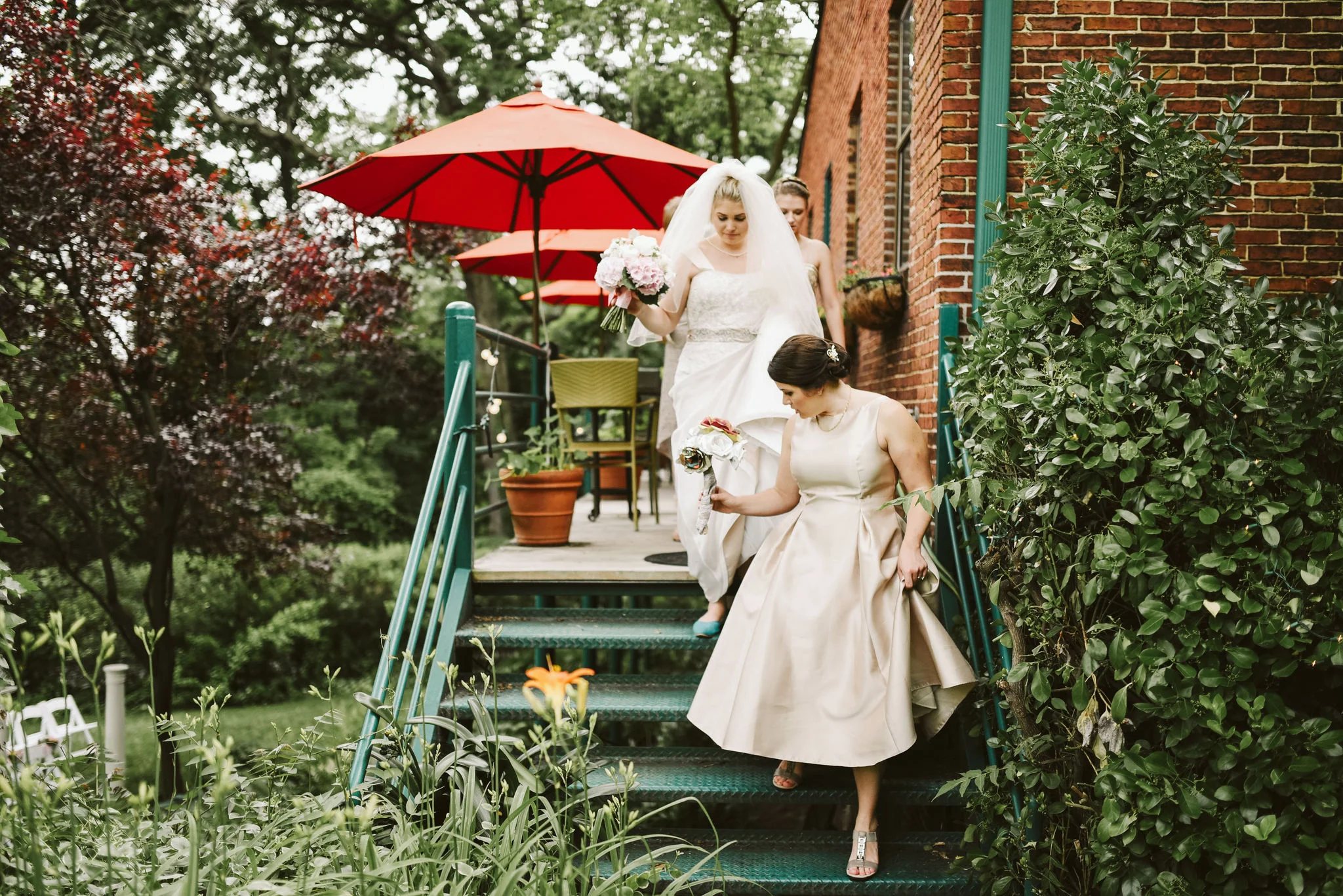 Hampden, Baltimore, Maryland Wedding Photographer, Garden Wedding, Classic, DIY, Romantic, Bride Heading to Ceremony with Bridesmaids