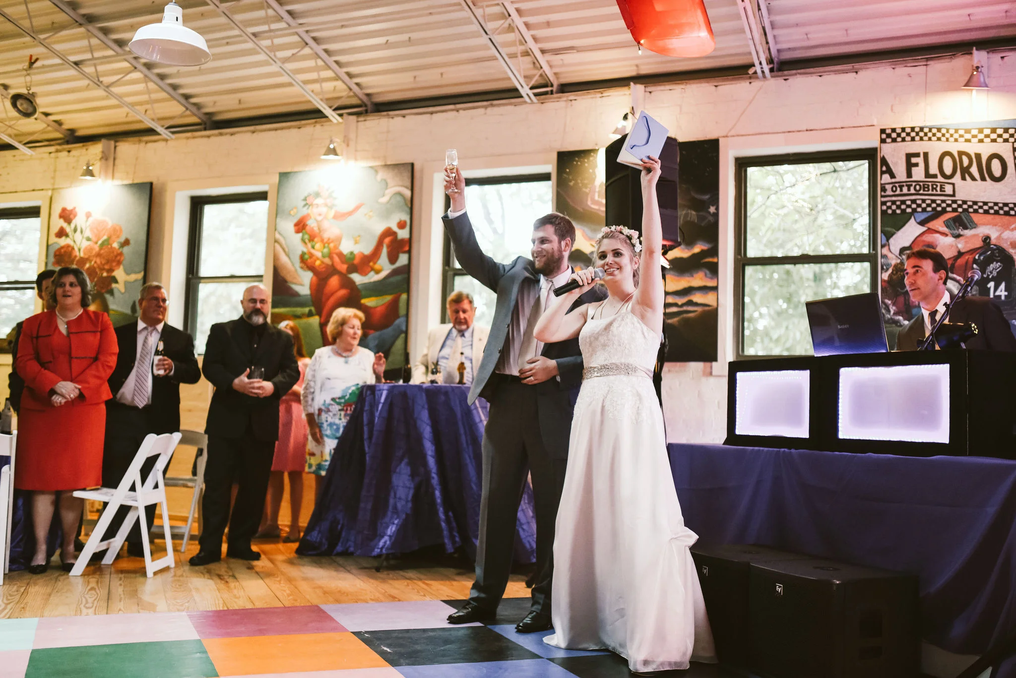 Hampden, Baltimore, Maryland Wedding Photographer, Garden Wedding, Classic, DIY, Romantic, Bride and Groom Giving a Toast at Reception