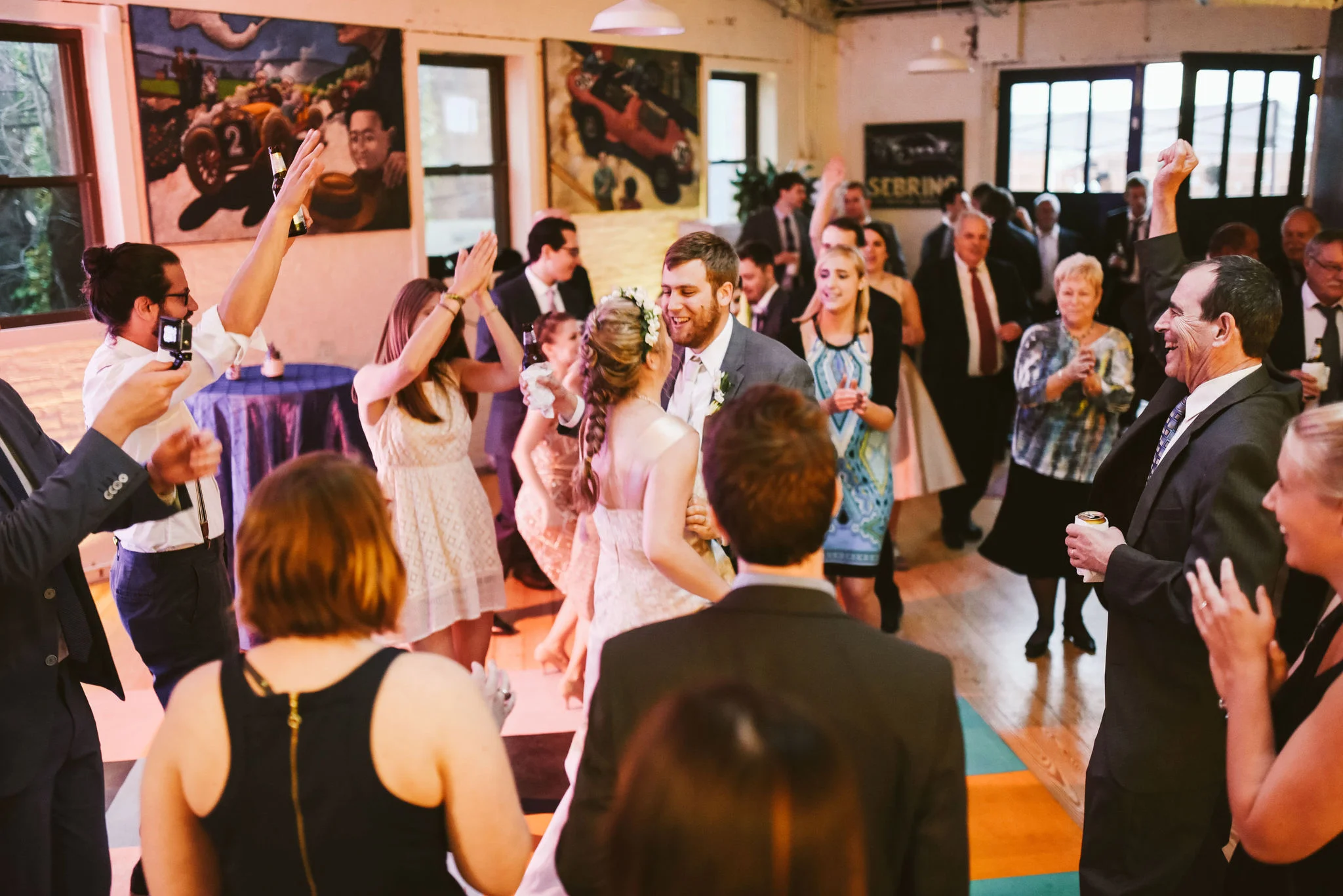 Hampden, Baltimore, Maryland Wedding Photographer, Garden Wedding, Classic, DIY, Romantic, Bride and groom Dancing Together Surrounded by Friends