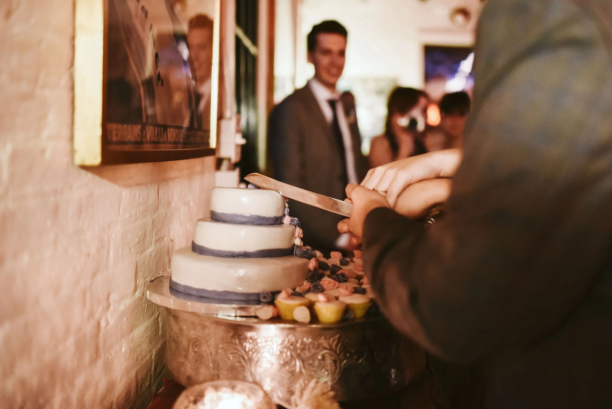 Hampden, Baltimore, Maryland Wedding Photographer, Garden Wedding, Classic, DIY, Romantic, Bride and Groom Cutting the Cake, Homemade Wedding Cake