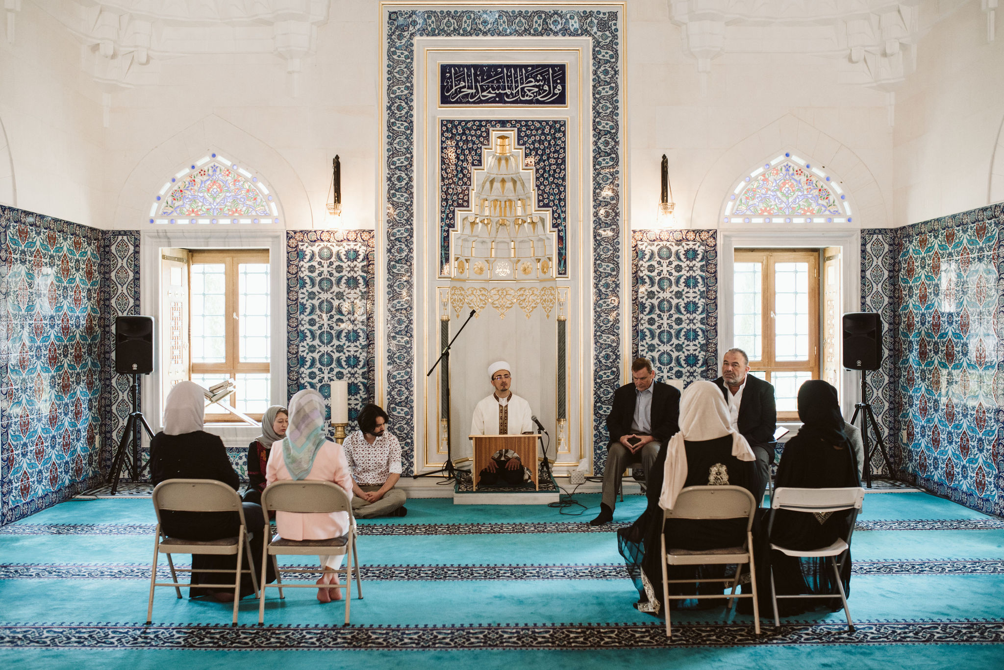  Washington DC, Baltimore Wedding Photographer, Diyanet Center of America, Spring, Intimate Wedding, Traditional, Classic, Palestinian, Turkish Design, Bride and Groom Seated with Family 