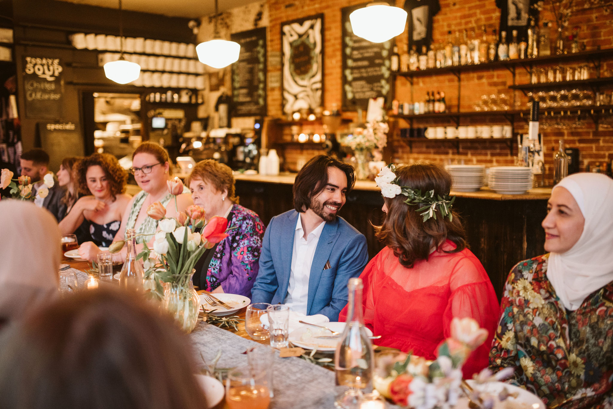  Washington DC, Baltimore Wedding Photographer, Intimate Wedding, Traditional, Classic, Big Bear Cafe, Couple Sitting with Guests at Reception 