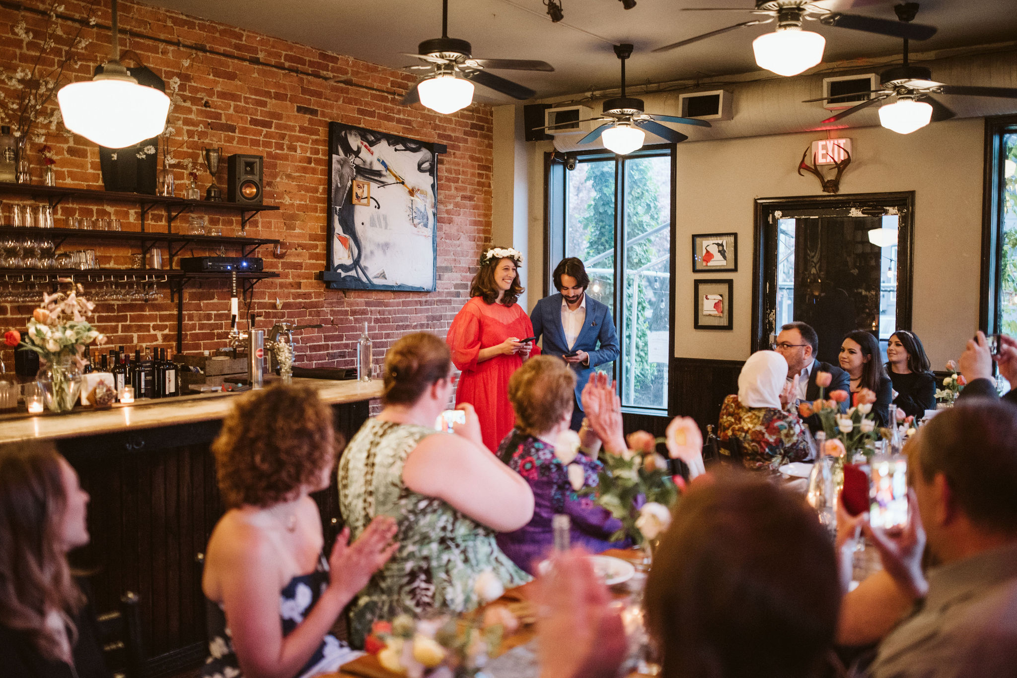  Washington DC, Baltimore Wedding Photographer, Intimate Wedding, Traditional, Classic, Big Bear Cafe, Bride and Groom Giving Toast at Reception 
