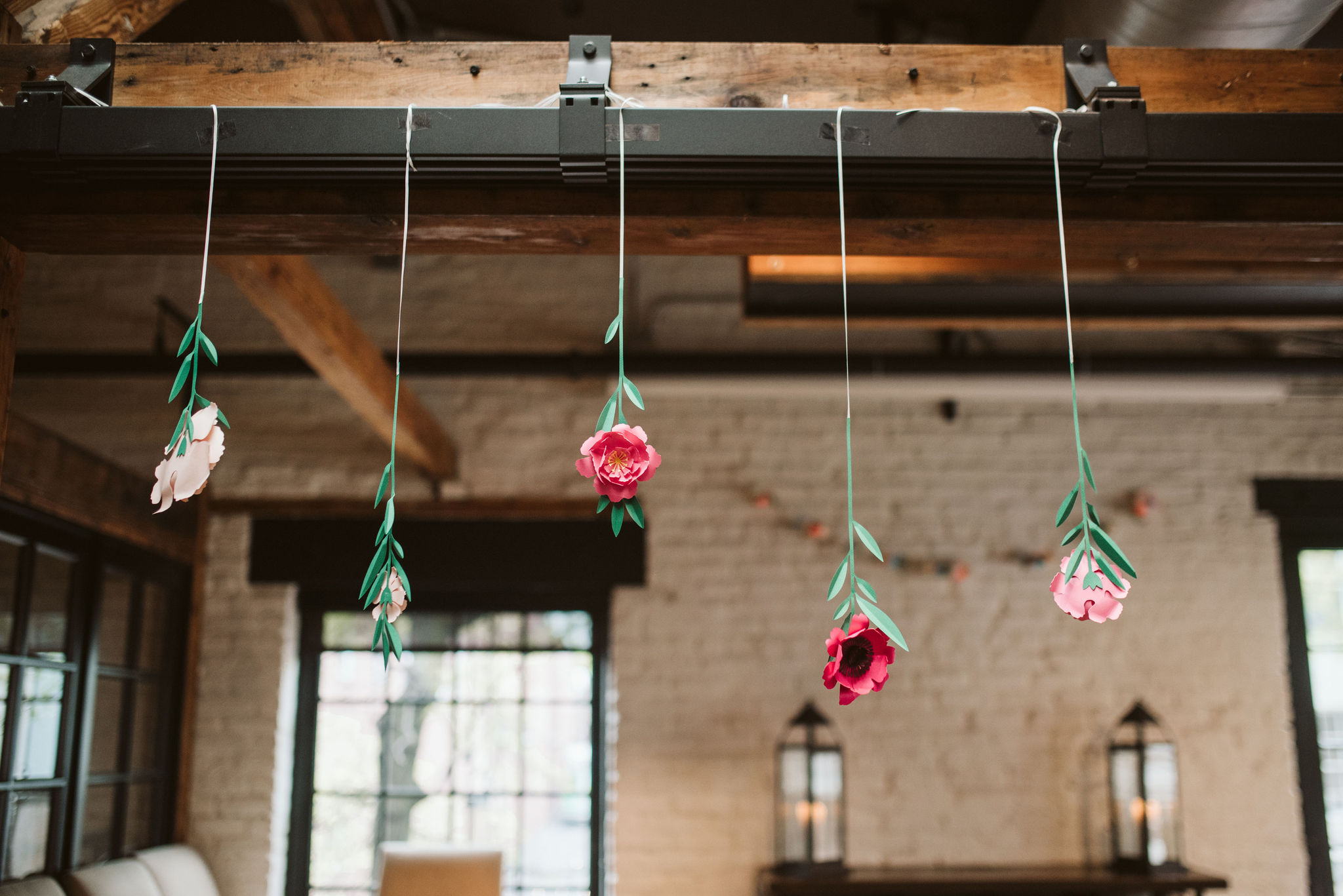  Washington DC, Baltimore Wedding Photographer, Alexandria, Old Town, Jewel Tone, Romantic, Modern, Virtue Feed &amp; Grain, Paper Flowers Hanging from the Ceiling  