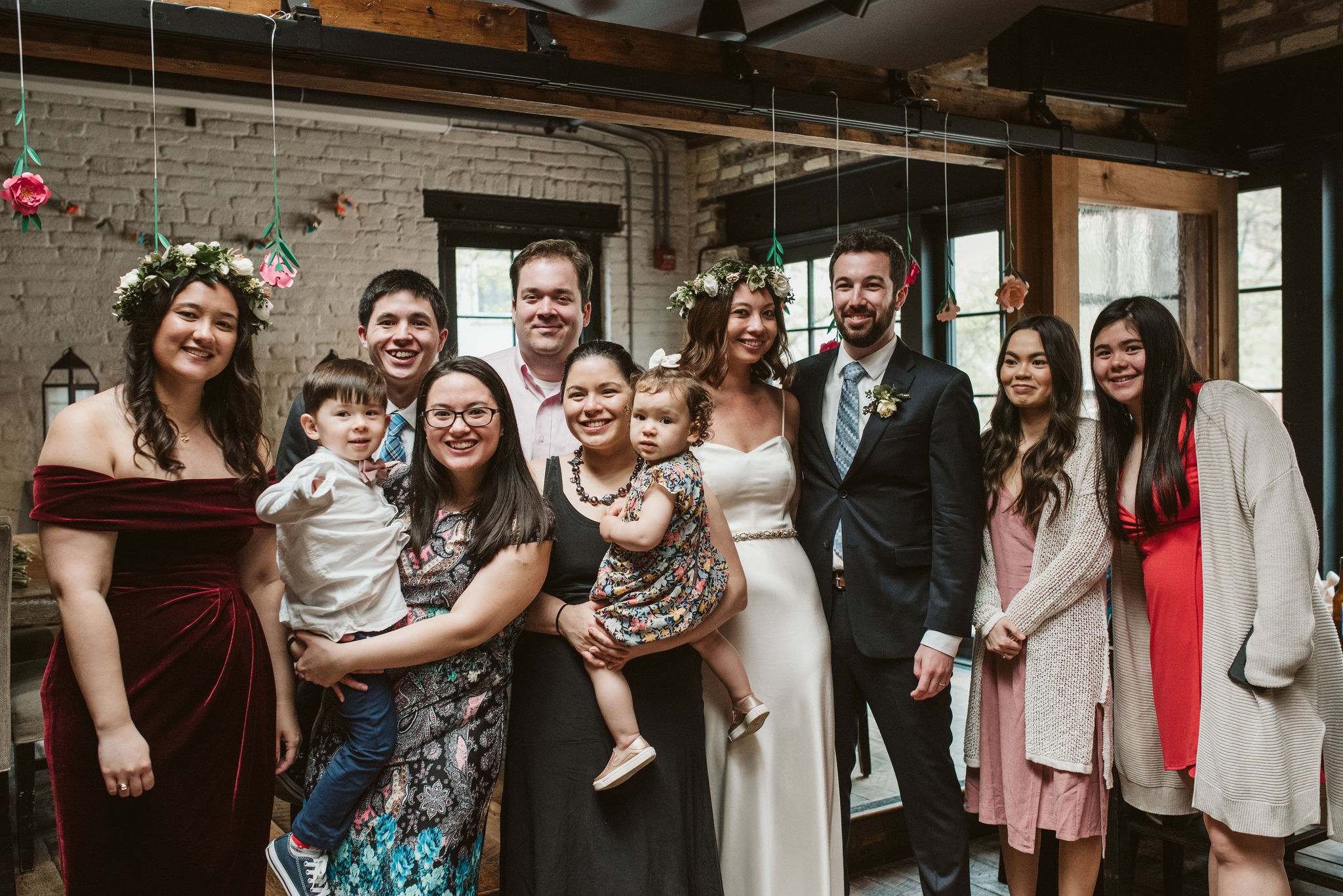  Washington DC, Baltimore Wedding Photographer, Alexandria, Old Town, Jewel Tone, Romantic, Modern, Virtue Feed &amp; Grain, Portrait of Bride and Groom with Friends and Family 