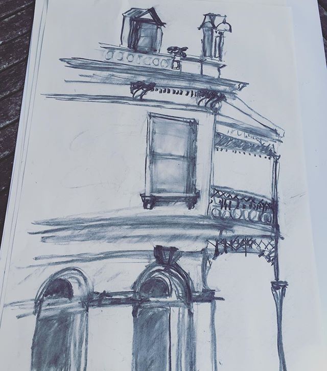 Perfect morning on the rooftop of Togs cafe in Castlemaine drawing the fabulous Imperial Hotel. Thank you @elizajanegilchrist for organising. Great idea. We must do again!  #castlemaine #drawing #castlemaineartgroup #castlemaineheritage #castlemainea