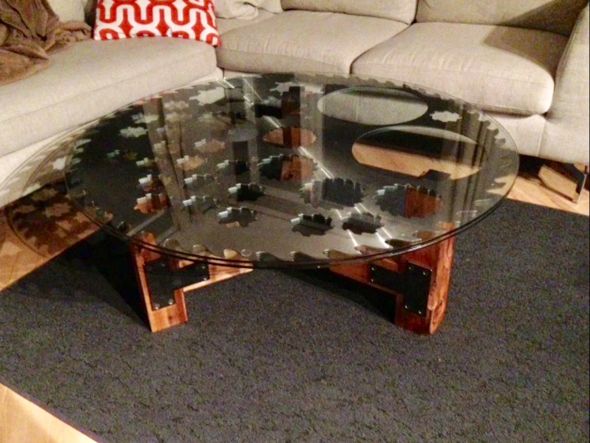 Reclaimed metal saw and wood coffee table