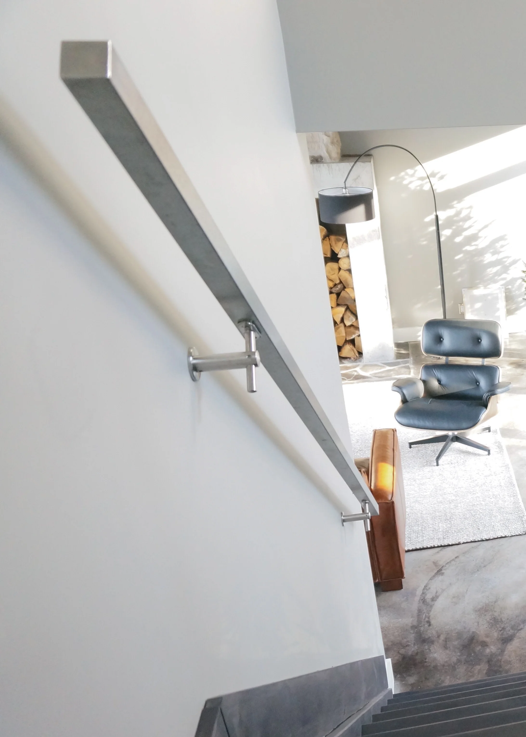  1.5” brushed square stainless steel handrail with stainless wall mount handrail brackets 