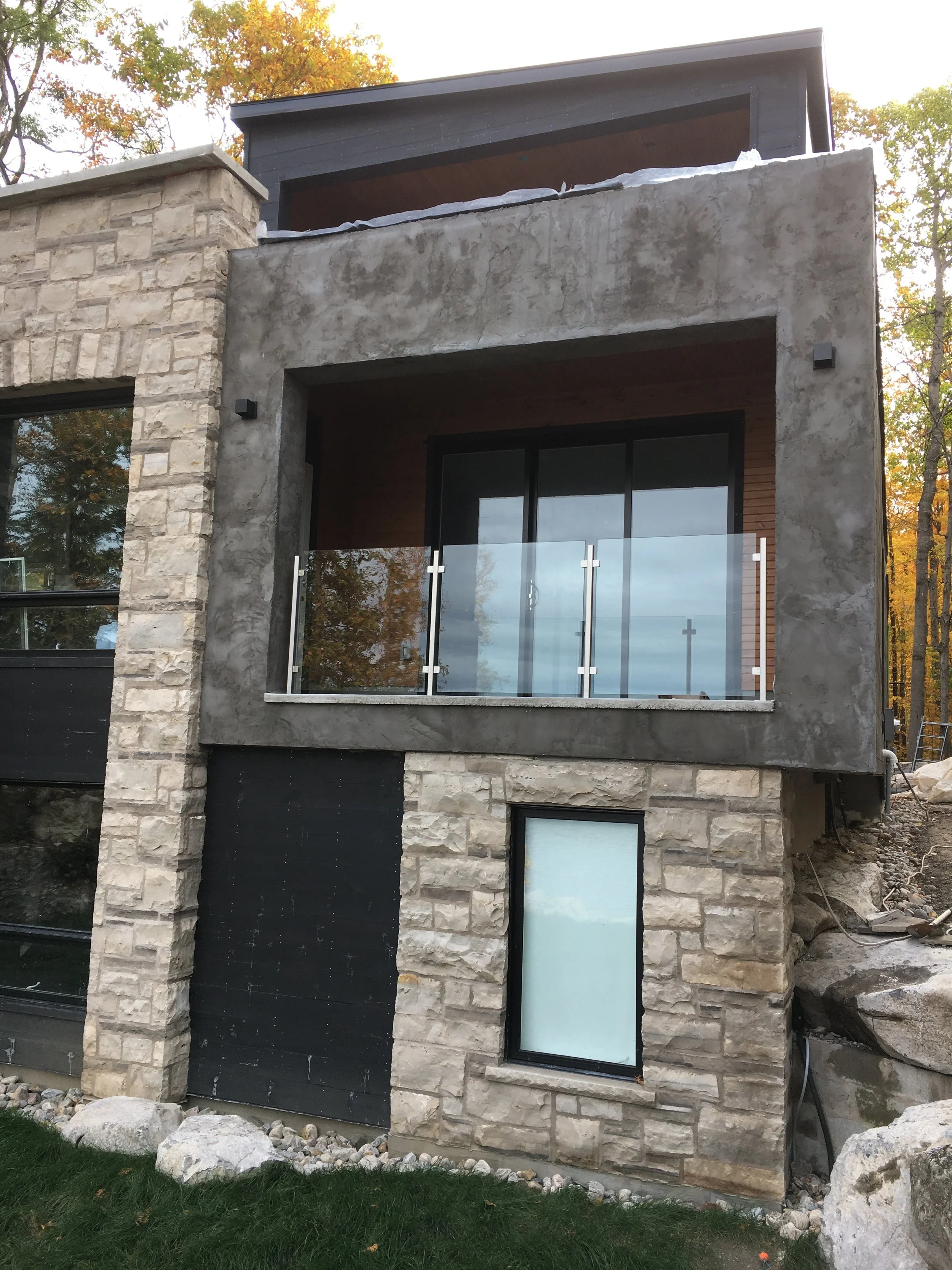  Exterior balcony glass and stainless guard rail, West Coast Modern Cottage on Stoney Lake 