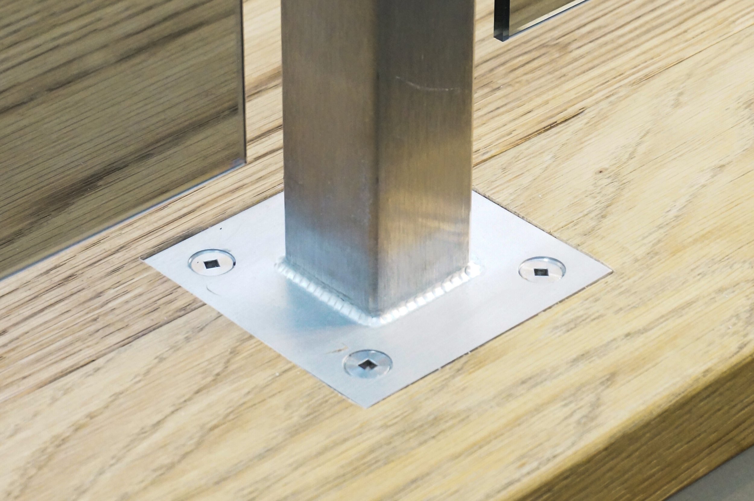  Flush surface mount stainless railing post for interior glass stair railing 