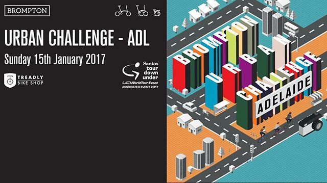 Brompton is making its Santos Tour Down Under debut in 2017 with two great events for Australia’s Brompton community.
On Sunday January 15, join the Brompton Urban Challenge, a two wheeled urban scavenger hunt, exploring the city, uncovering clues and hints and discovering all that Adelaide and the Santos Tour Down Under has to offer.
Then, on the afternoon of Tuesday January 17, join us for the Treadly Bike Hire Brompton Sprint - a short, sharp test of speed for the fastest Bromptoneers in Australia. International Brompton Race Rules apply: Jacket and tie dress code and Le-Mans style start: riders must unfold their bikes before joining the race. #tdu #urbanchallenge #bromptonbicycle #brandsa #southaustralia #seesouthaustralia #adelaide #tourdownunder #hirenow