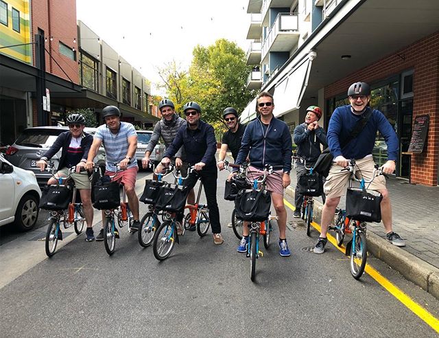 Thanks to the eight gentlemen for choosing Treadly to sightsee the best of Adelaide in style on our @bromptonbicycle hire bikes.