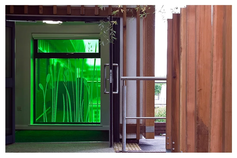   Green window vinyl for Delamere Macmillan entrance lobby  