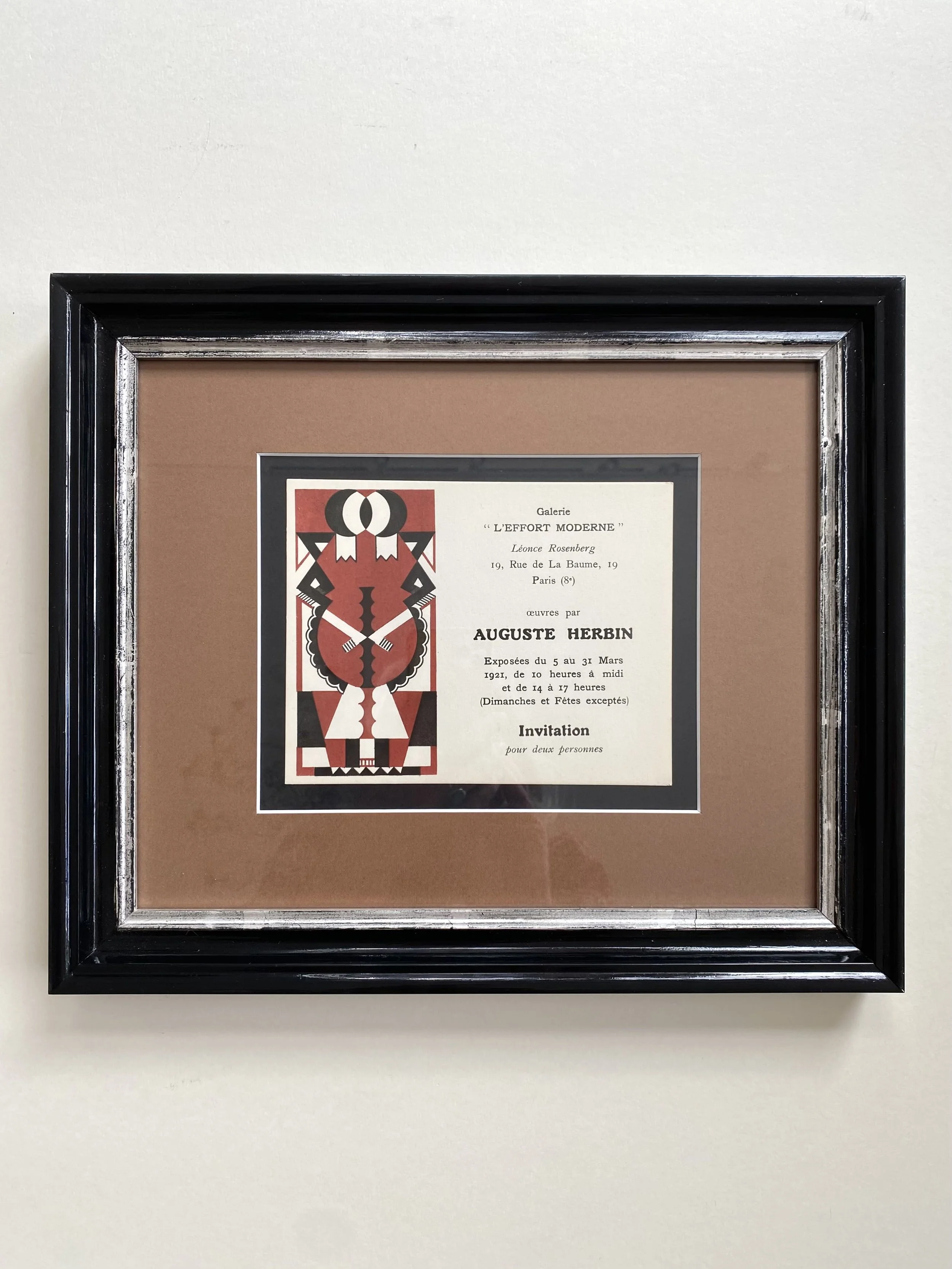 Lithographic invitation with art by Auguste Herbin, with hand lacqured frame