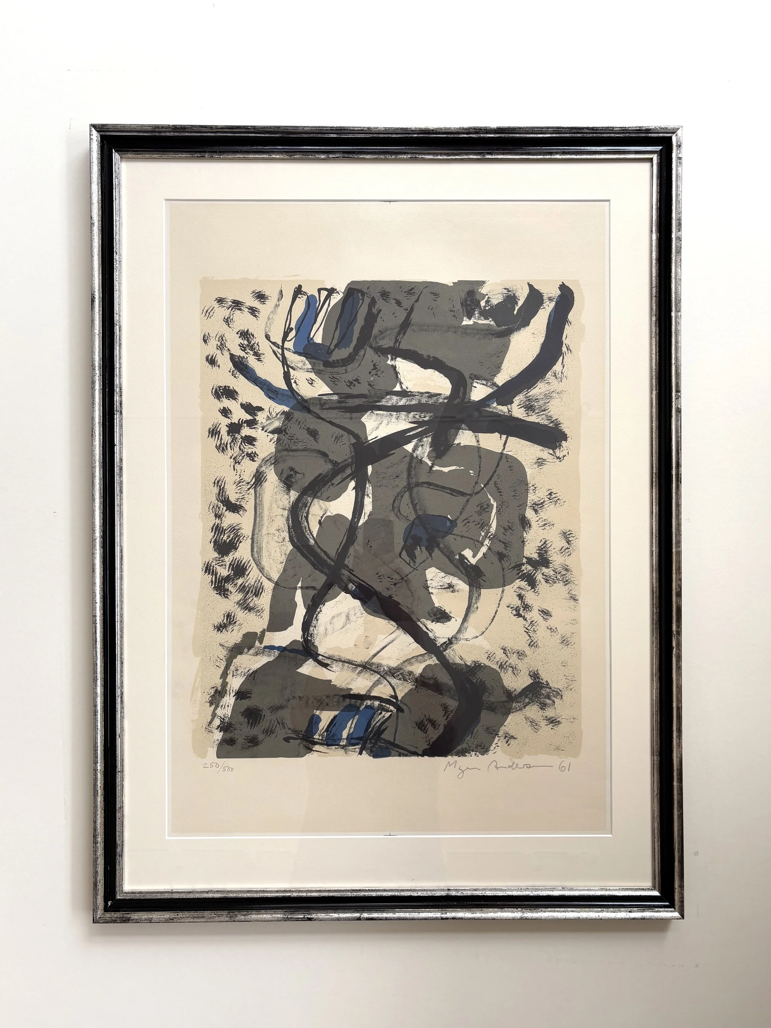 Signed  and numbered lithograph with art by Mogens Andersen, with hand silvered frame with black details