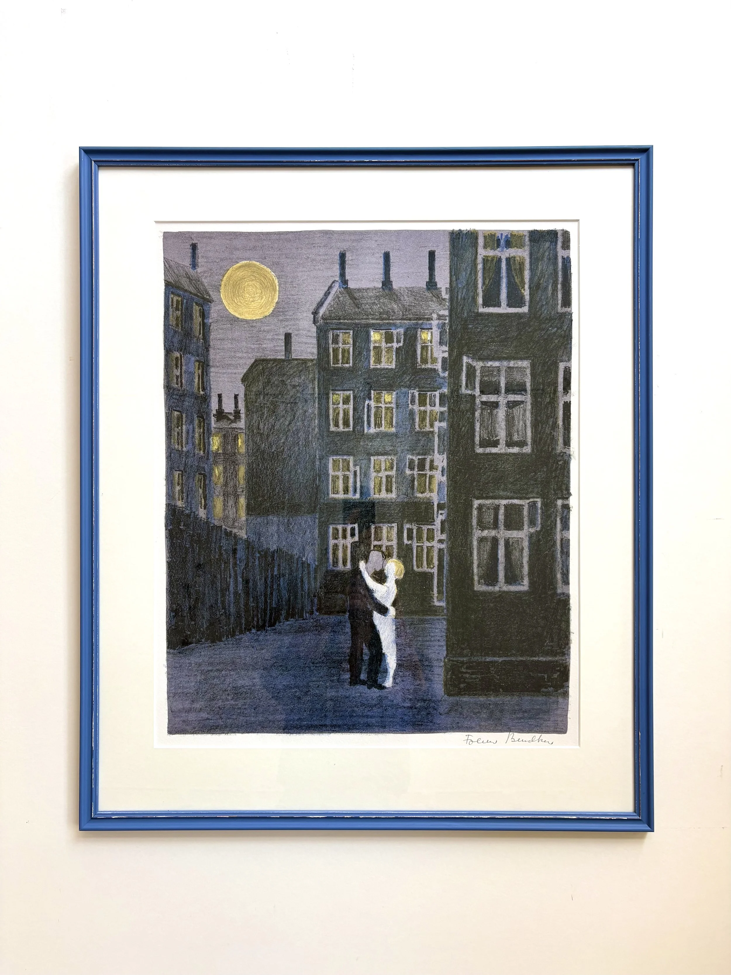 Large reprint of an original lithograph made by Folmer Bendtsen, with hand painted frame