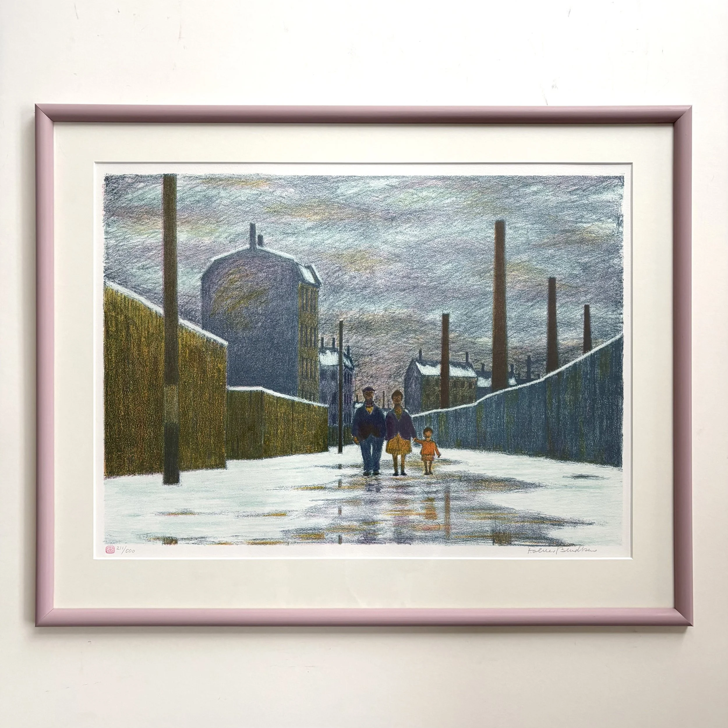 Folmer Bendtsen, original signed color lithograph, with hand painted frame