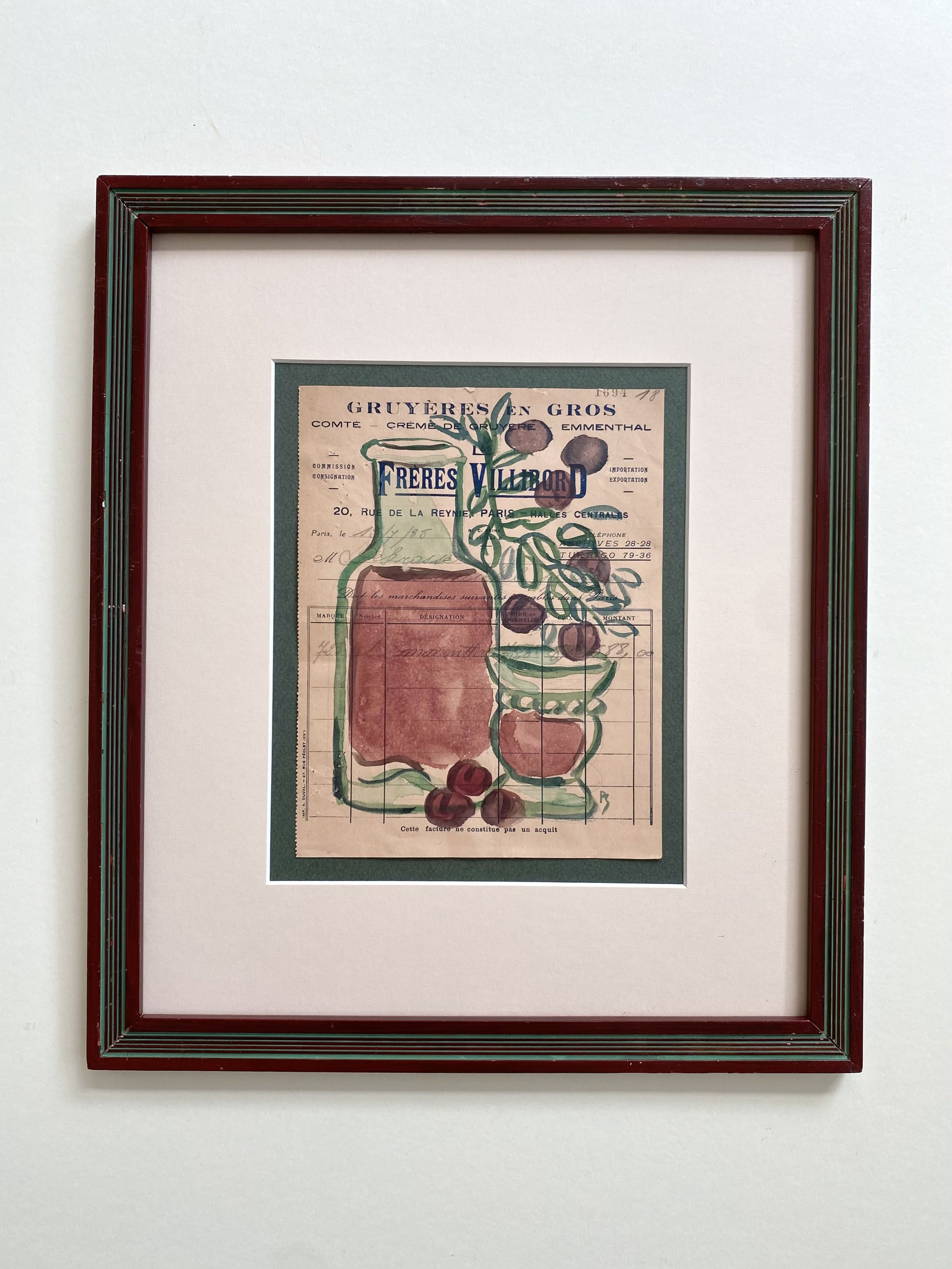 Pylle Søndergaard, original tempera drawing with water color, with hand painted antique frame