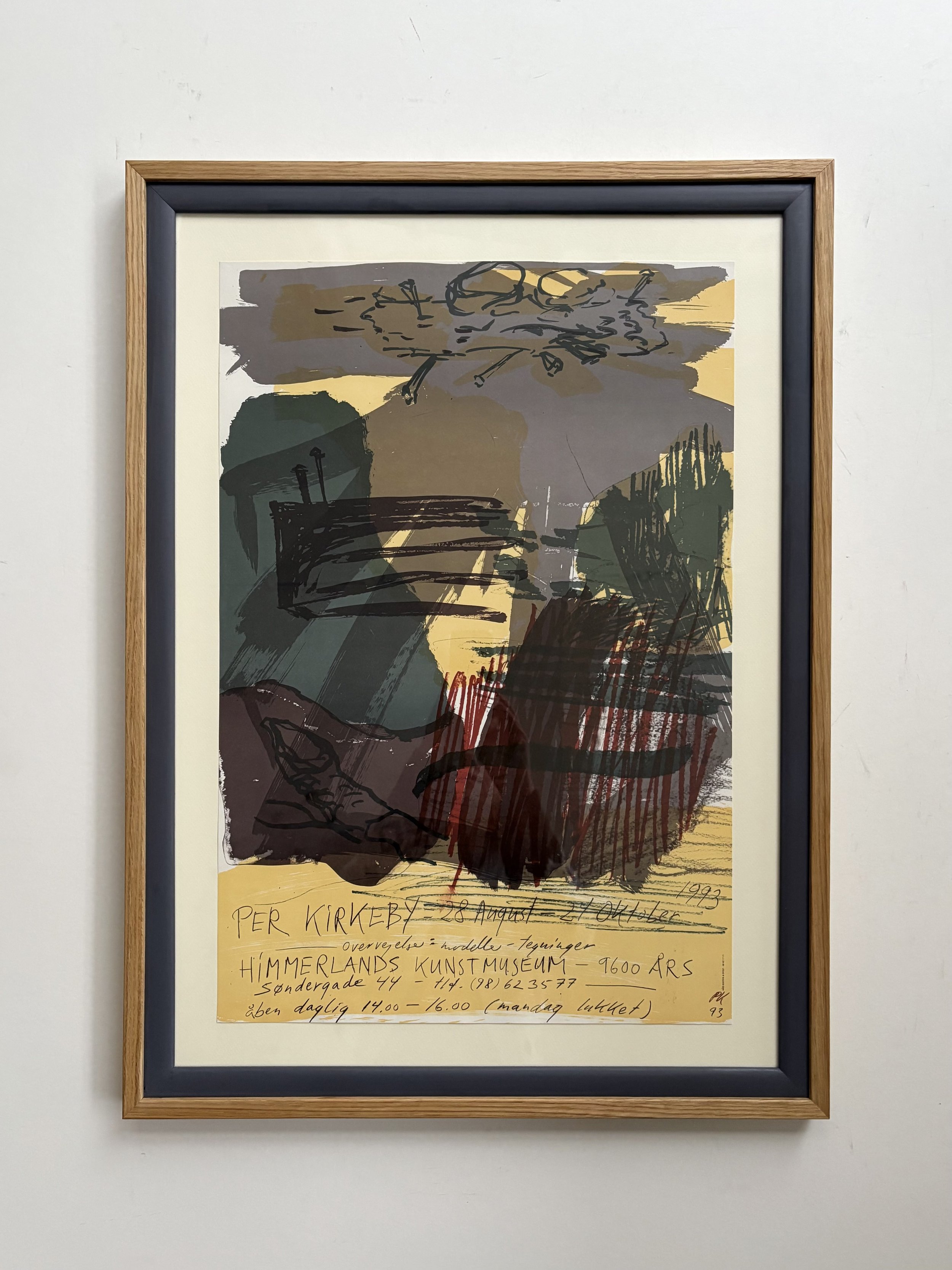 Per Kirkeby, original lithographic poster from 1993, with oak wood frame