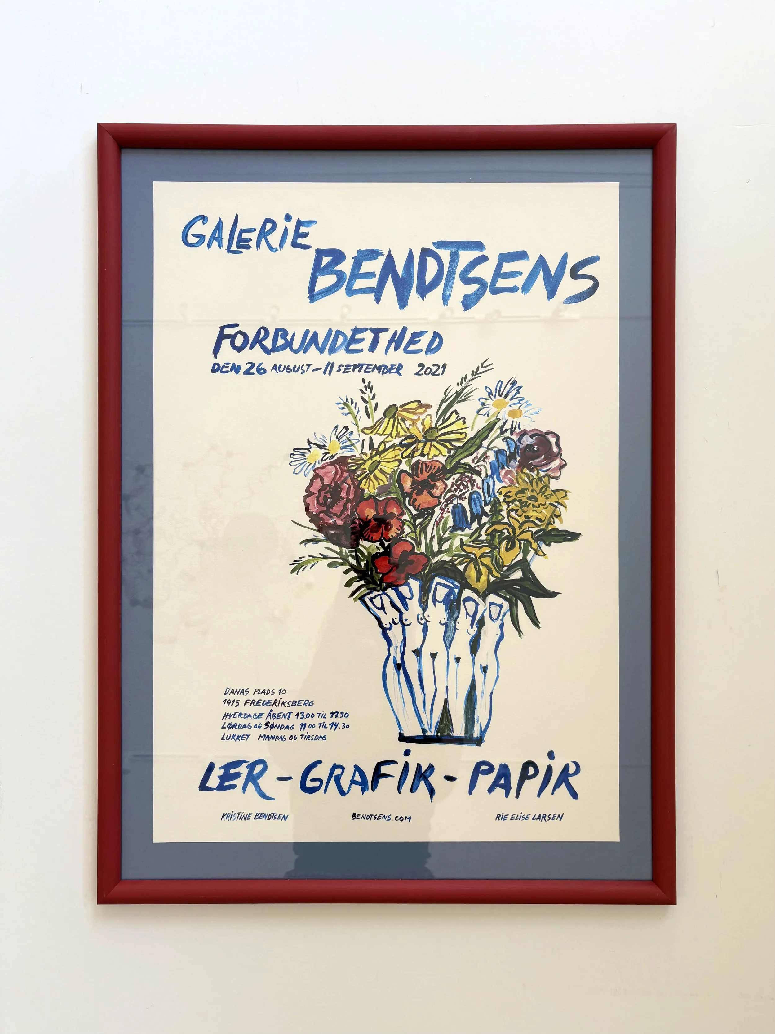 Poster with artwork by Pylle Søndergaard was designed for our exhibition in 2021., with hand painted frame
