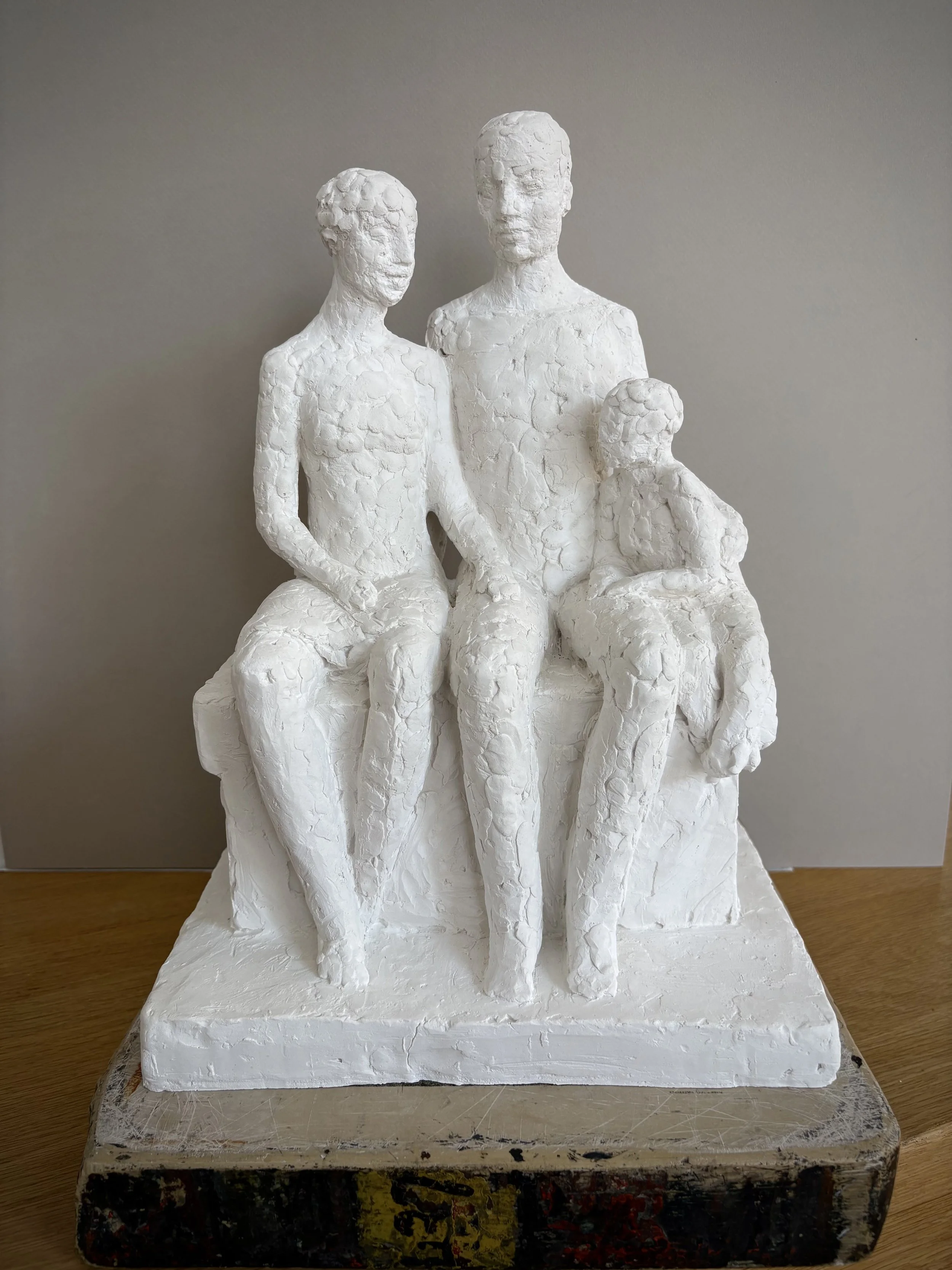 Hanne Varming, plaster cast titled ‘Family on Bench’