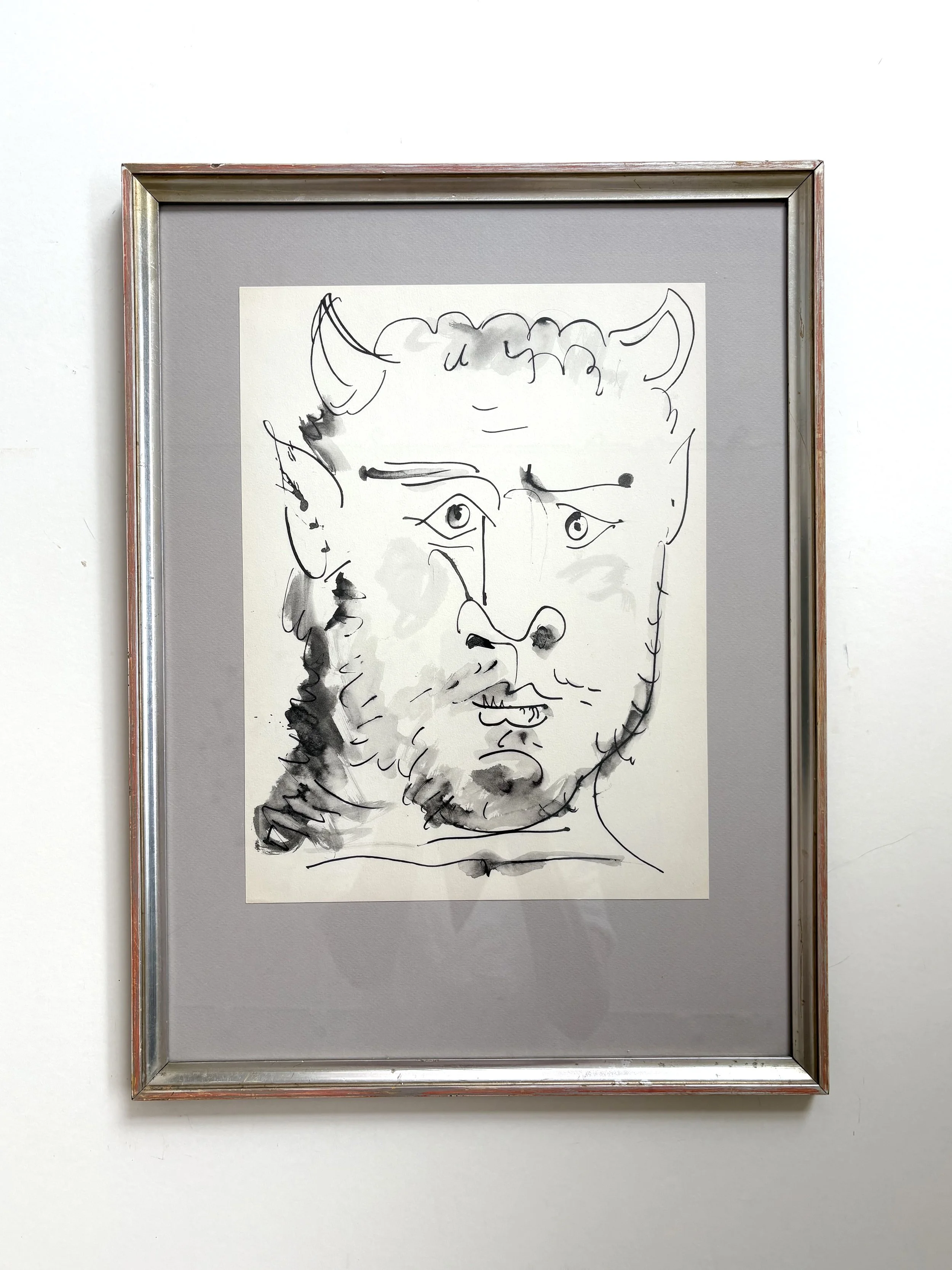Pablo Picasso, original print from 1957, with vintage silver frame