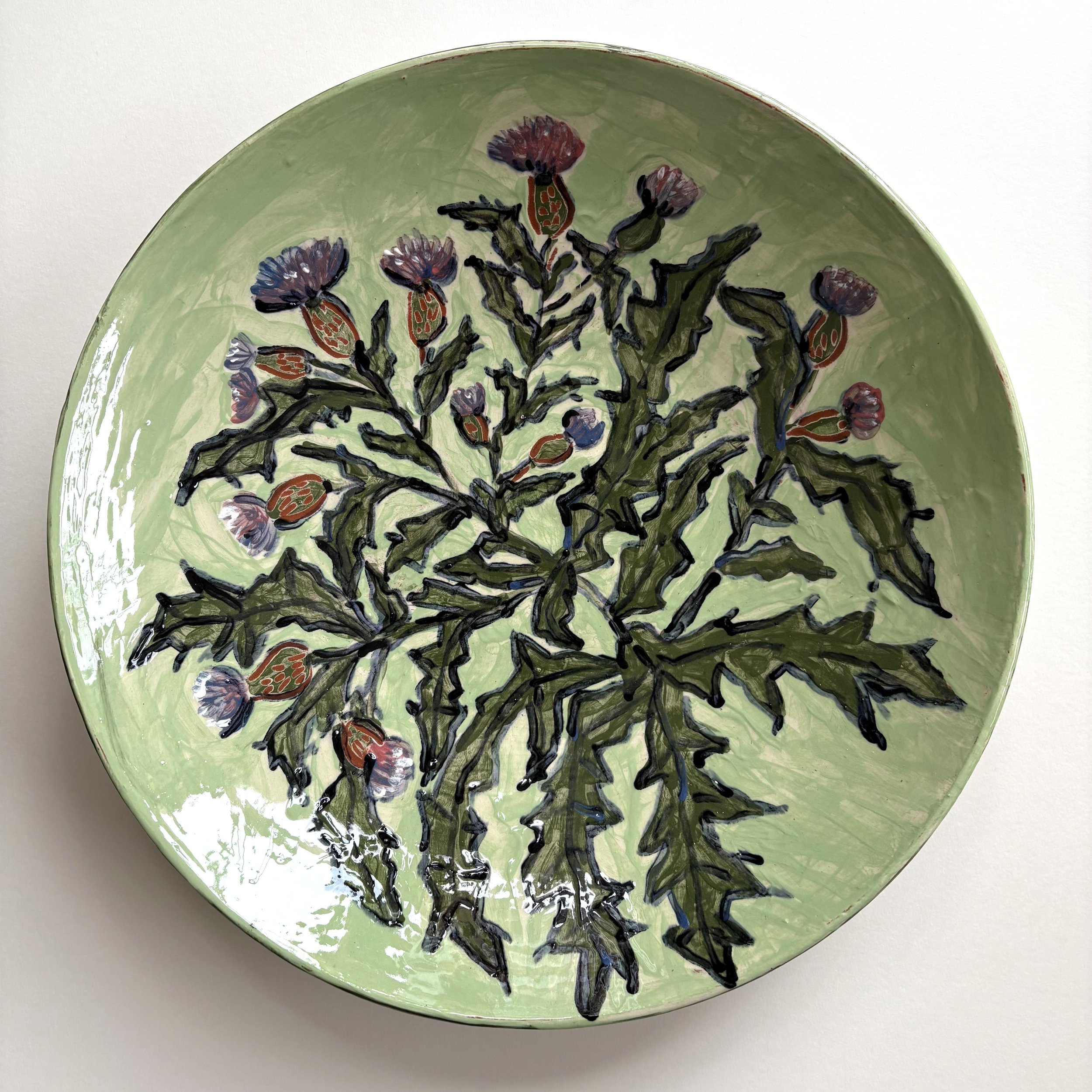 Pylle Søndergaard, large unique dish in glazed pottery, Flora danica