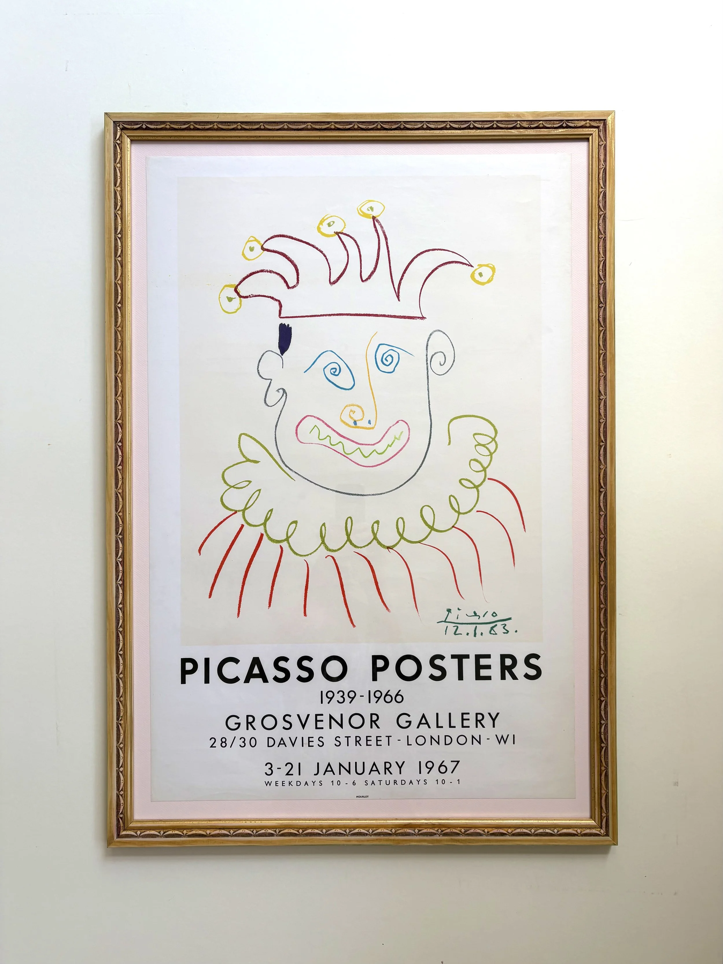 Pablo Picasso, original lithographic poster from 1967, with vintage golden frame
