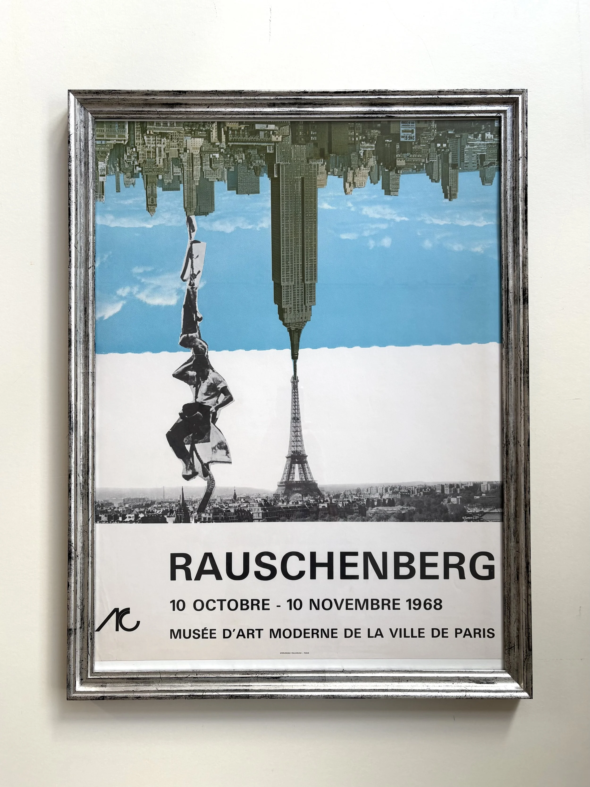Robert Rauschenberg, Original offset lithograph poster from 1968, with hand silvered frame