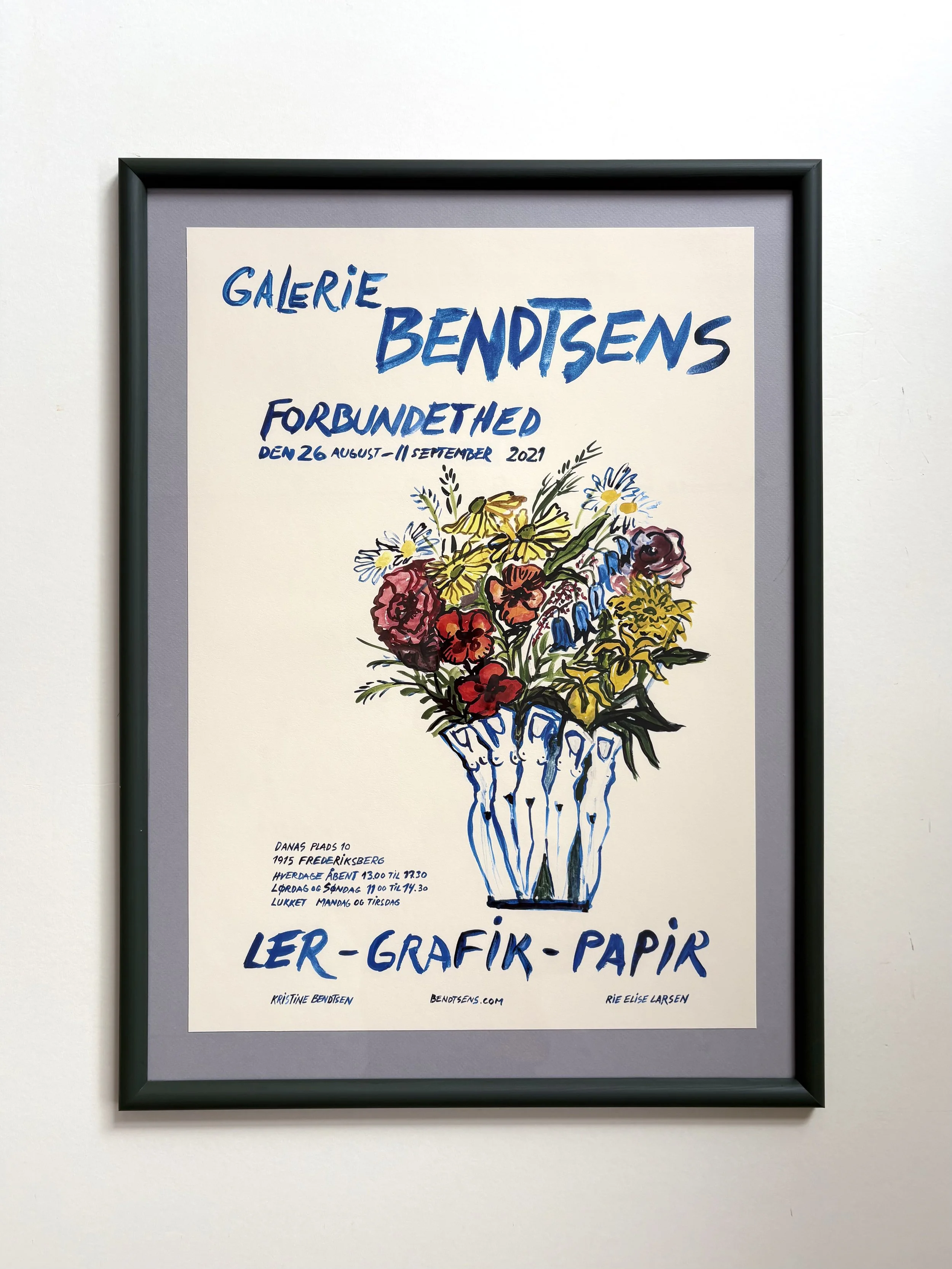 Poster with artwork by Pylle Søndergaard was designed for our exhibition in 2021., with hand painted frame
