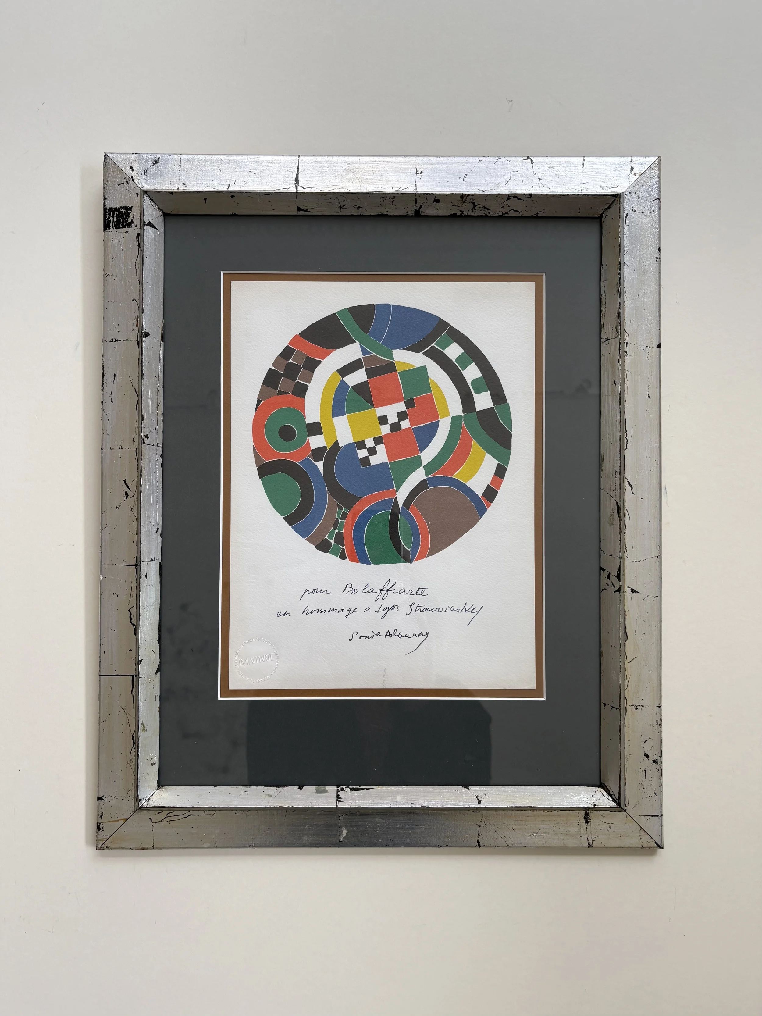 Lithograph by Sonia Delaunay  from 1979, in vintage silver frame