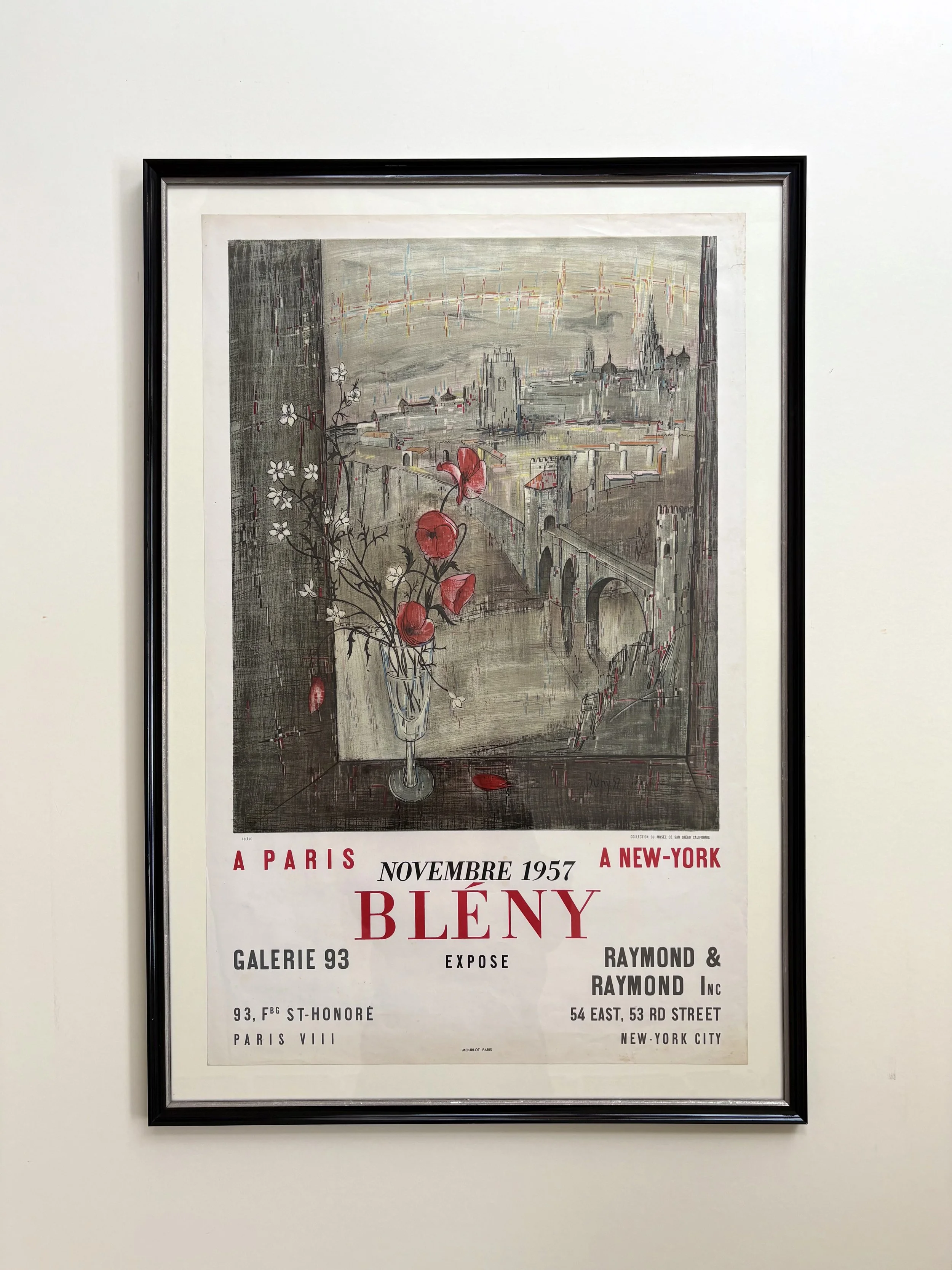 Jacques Blény, original lithographic Poster from 1957, with black hand lacquered frame