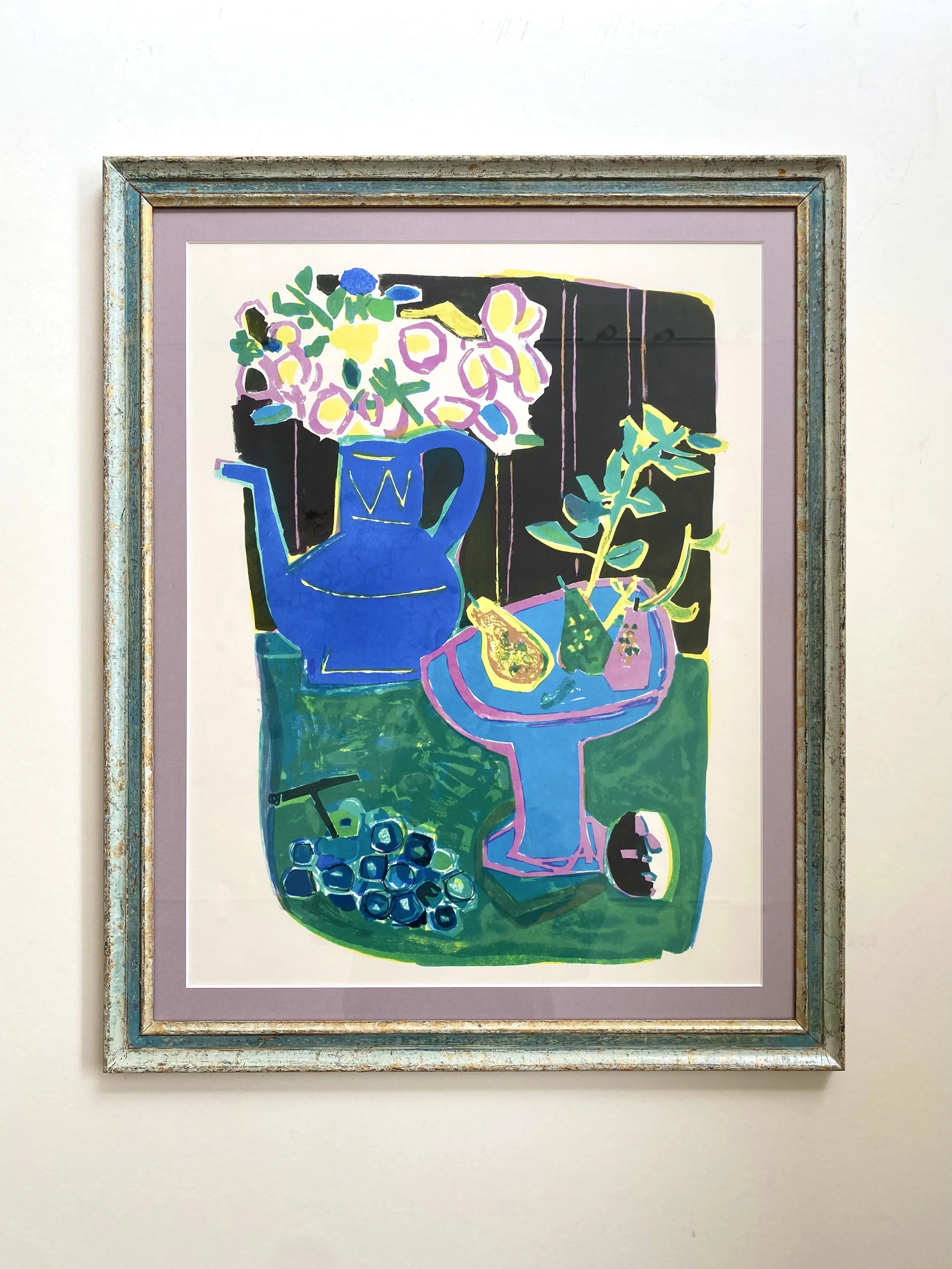 Roger Bezombes, unsign lithograph with antique frame en to green coulors